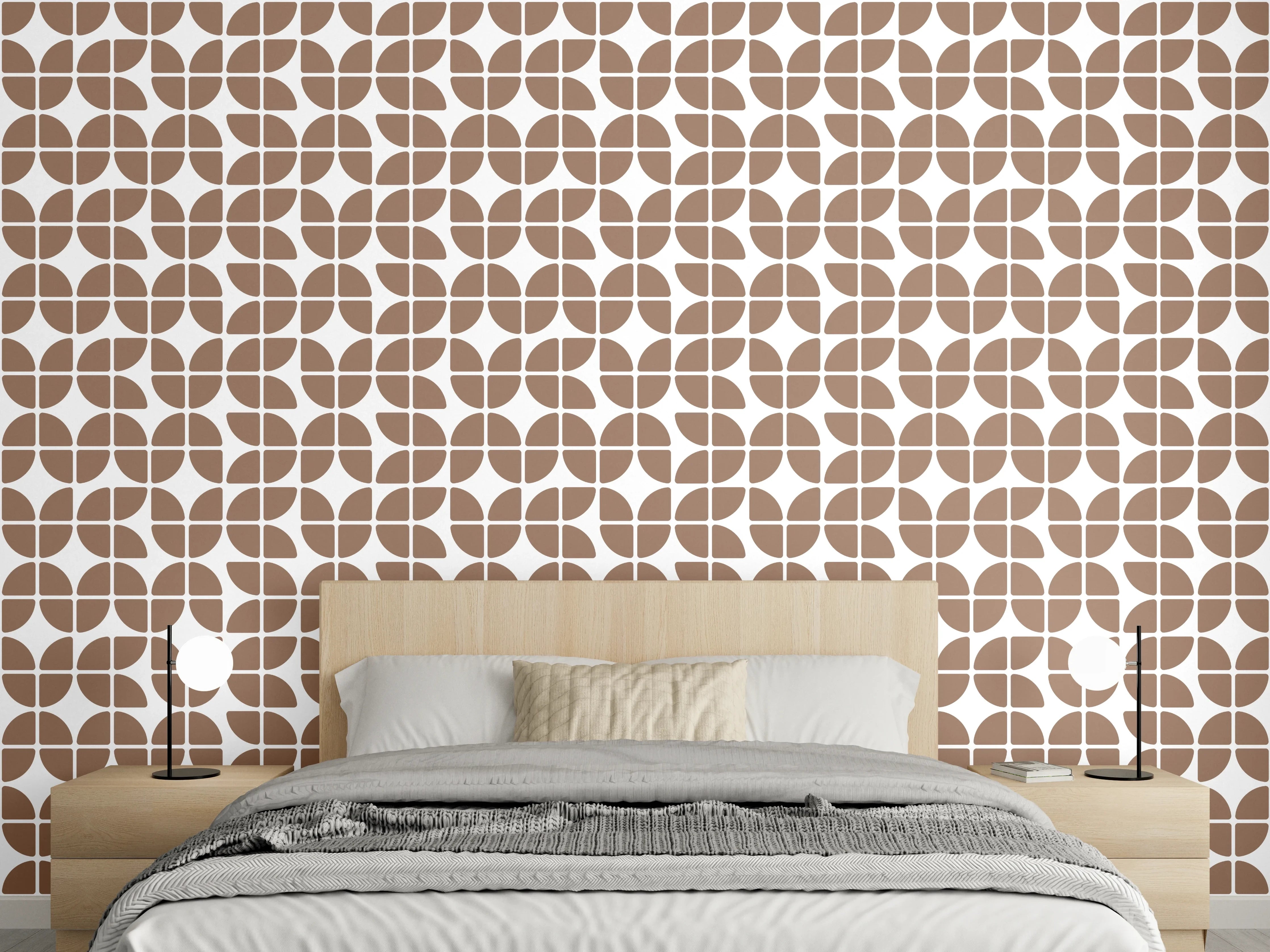 Wandverkleidung Schlafzimmer - Modernes Retro-Muster in Braun-Weiß