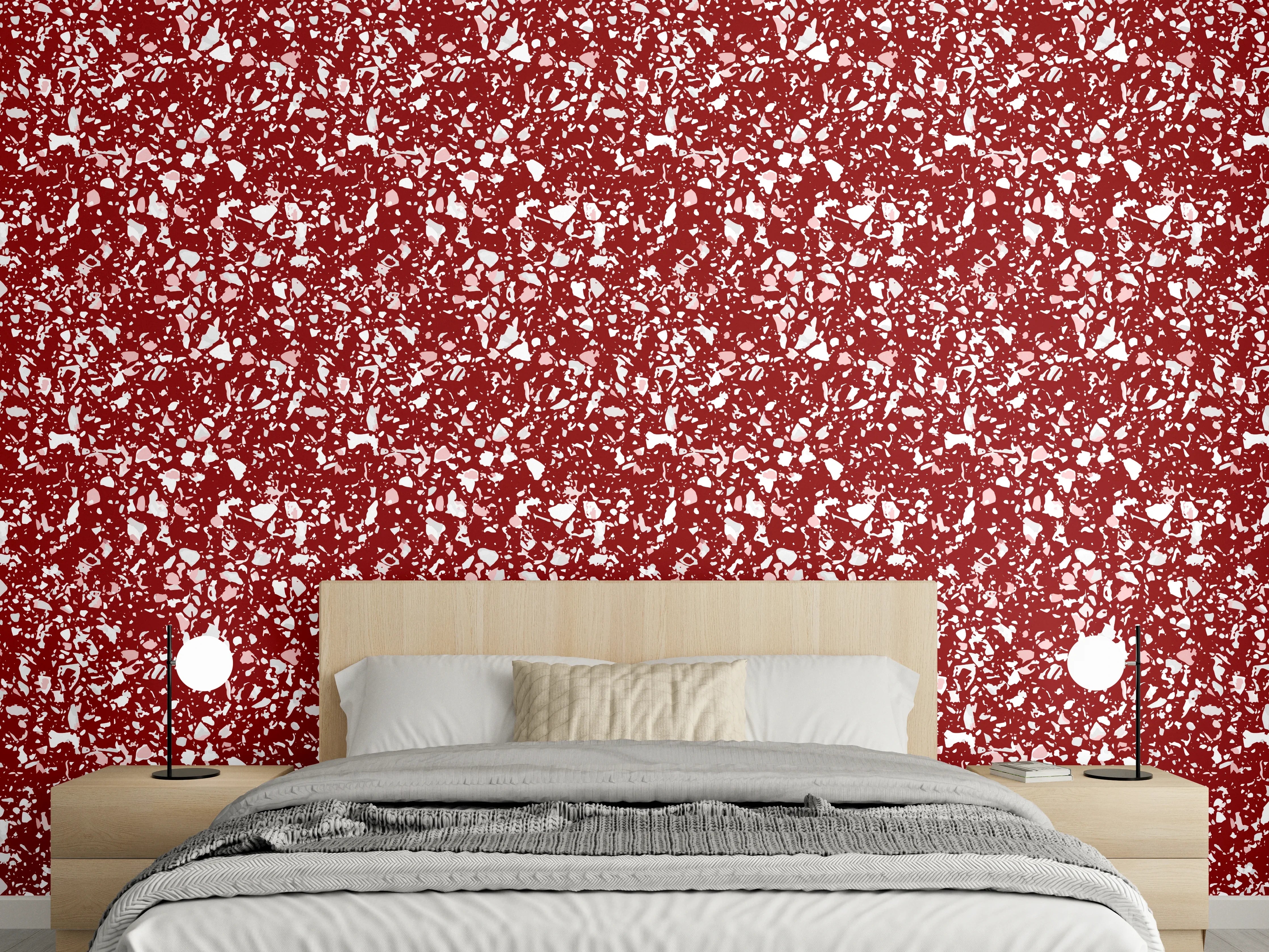 Wandverkleidung Schlafzimmer - Modernes Rot-Weiß Mosaik Muster
