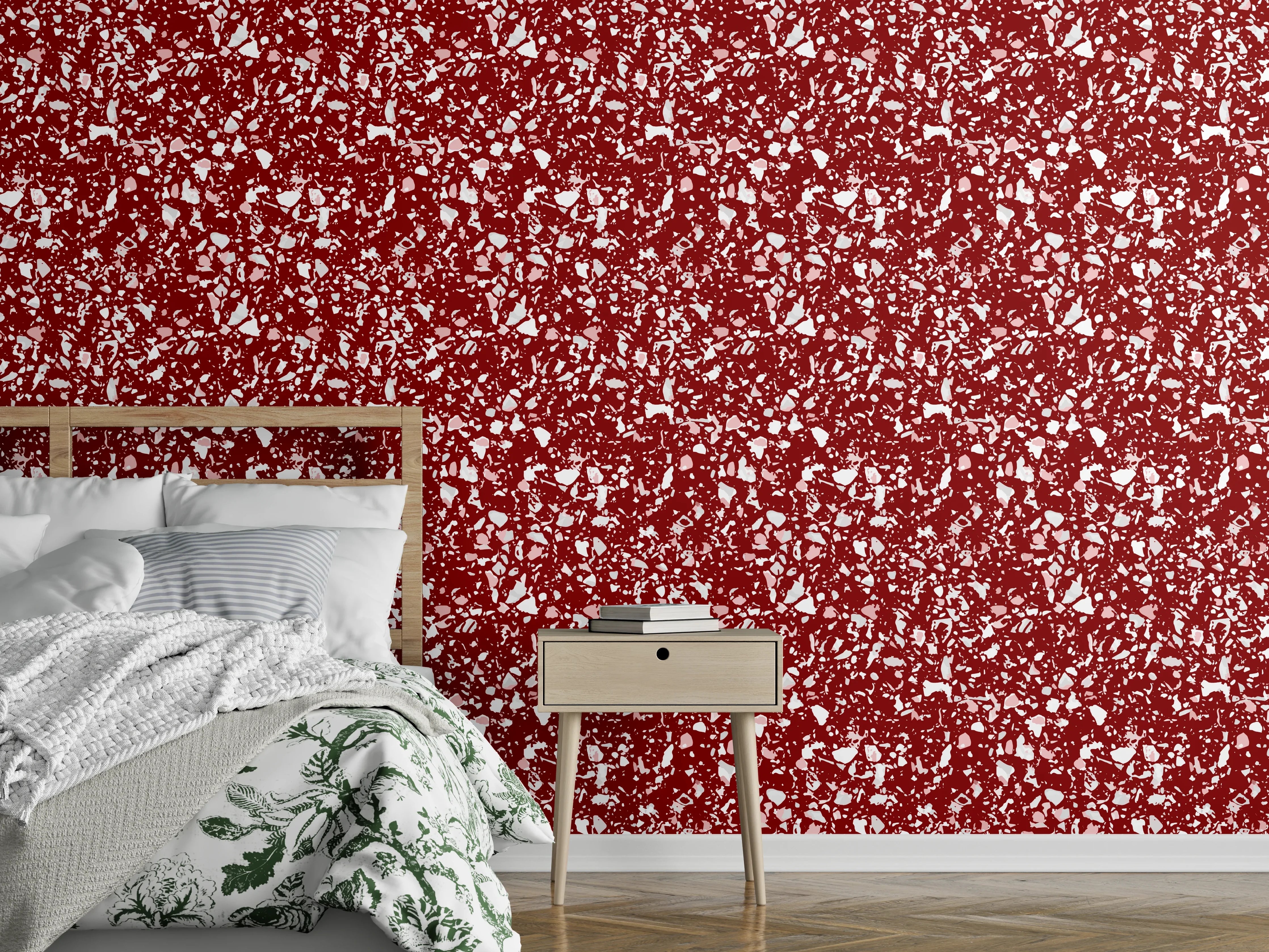 Wandverkleidung Schlafzimmer - Modernes Rot-Weiß Mosaik Muster