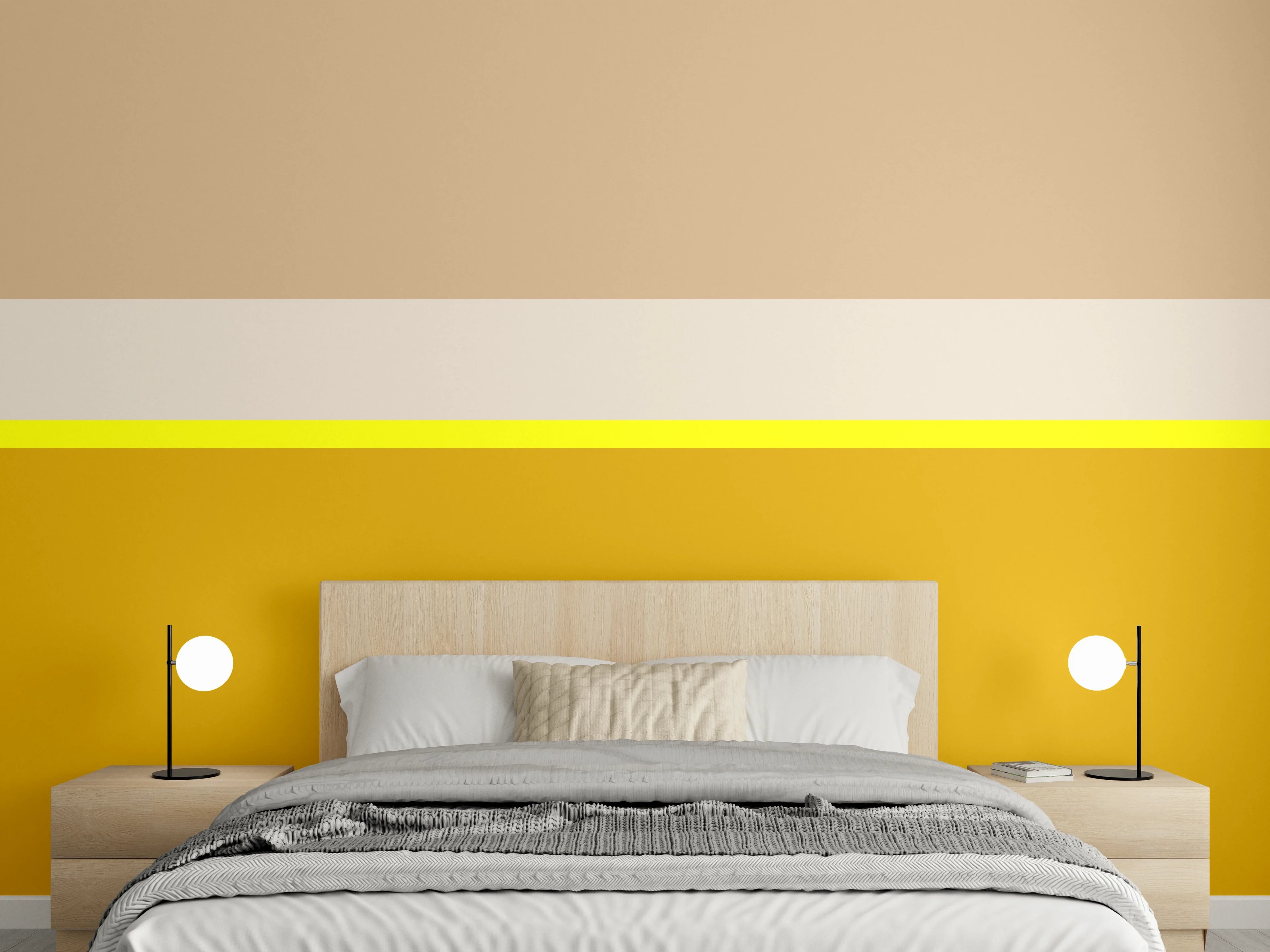 Wandverkleidung Schlafzimmer - Modernes Streifen-Design in Beige und Gold