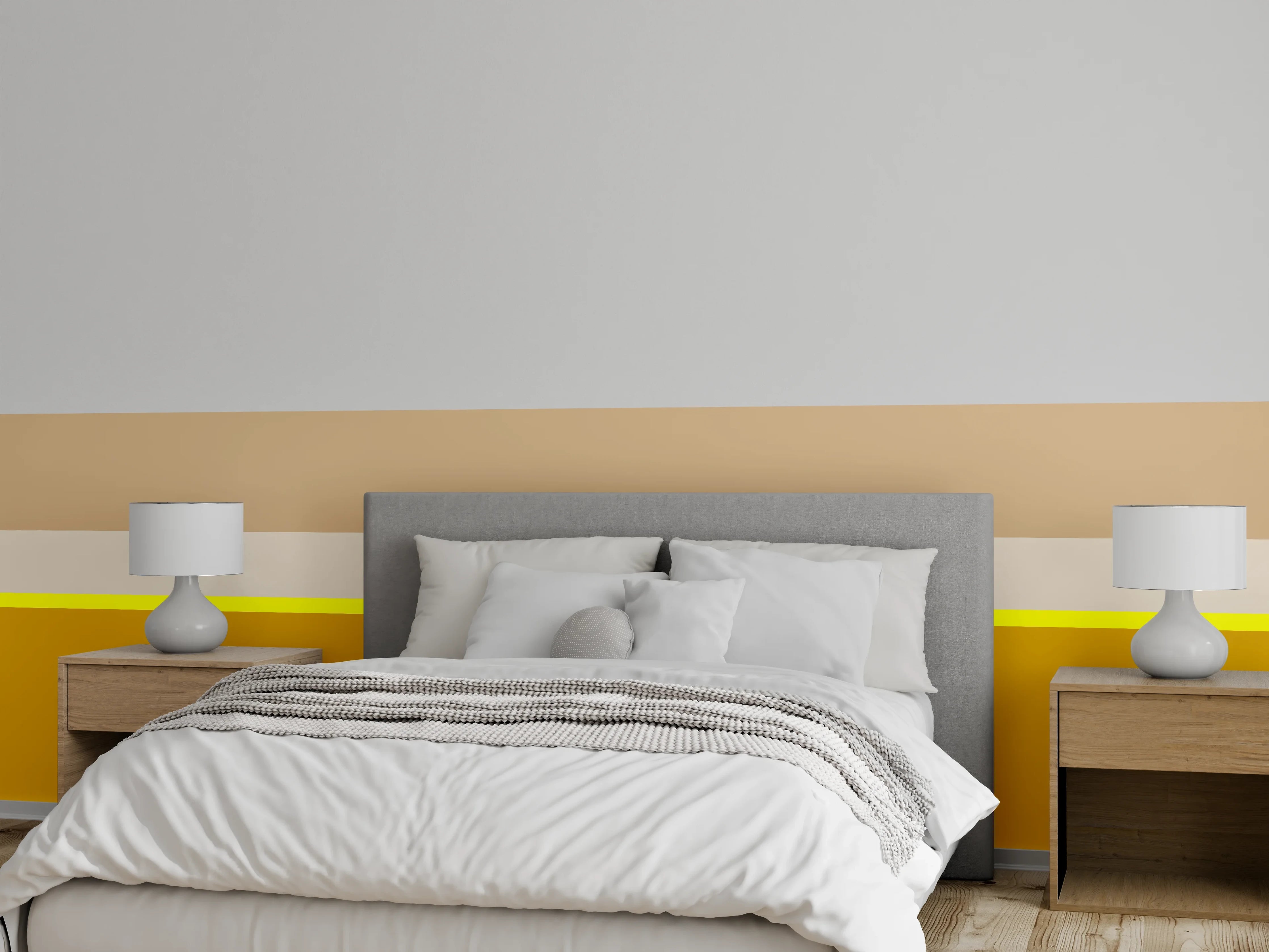 Wandverkleidung Schlafzimmer - Modernes Streifen-Design in Beige und Gold