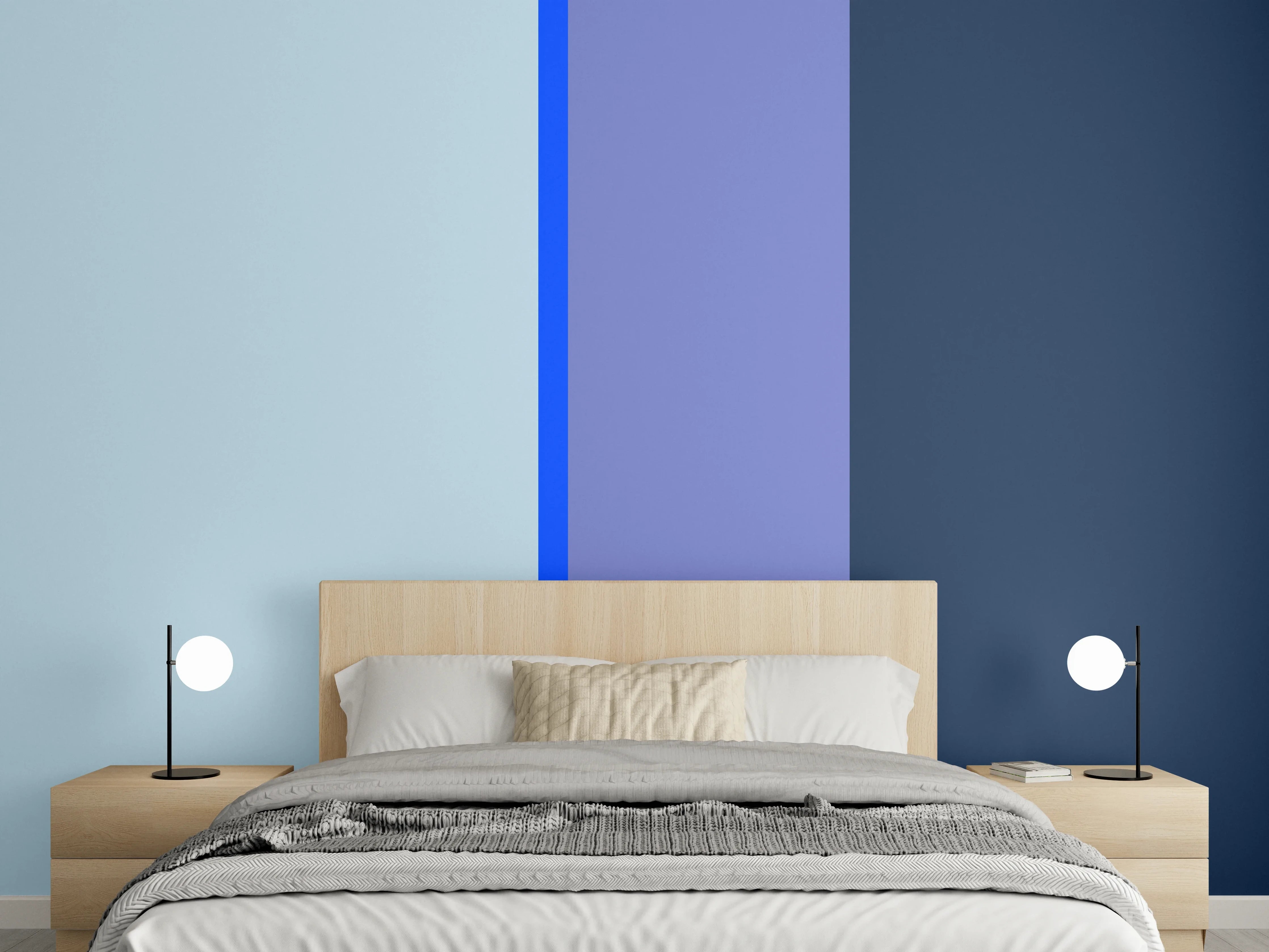 Wandverkleidung Schlafzimmer - Modernes Streifen-Design in Blautönen