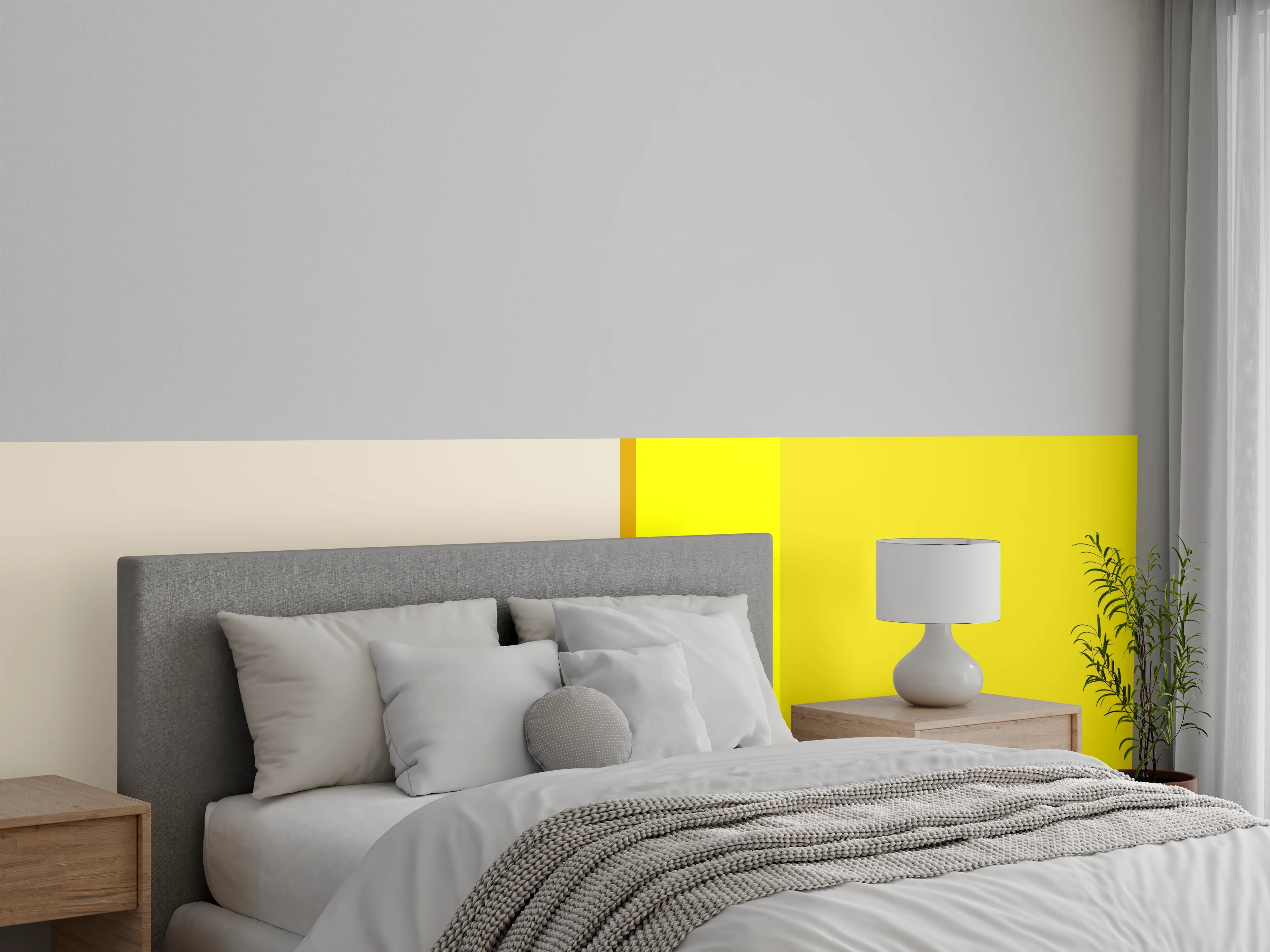 Wandverkleidung Schlafzimmer - Modernes Streifen-Design in Gelb und Beige