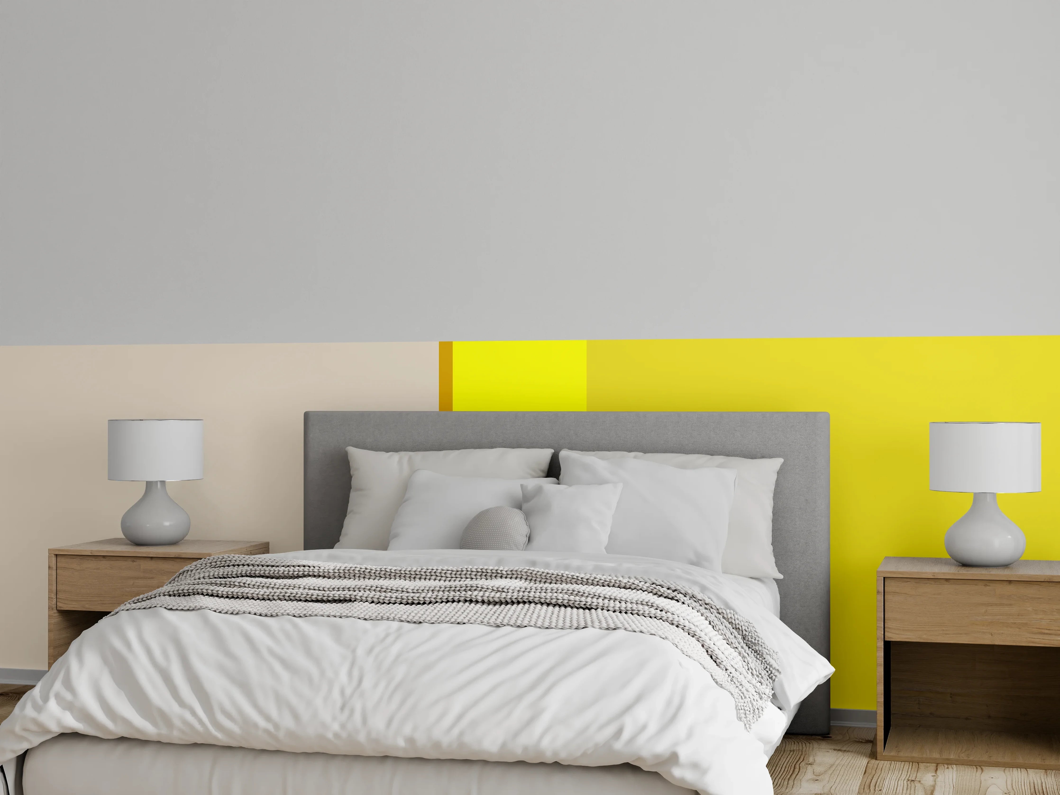 Wandverkleidung Schlafzimmer - Modernes Streifen-Design in Gelb und Beige