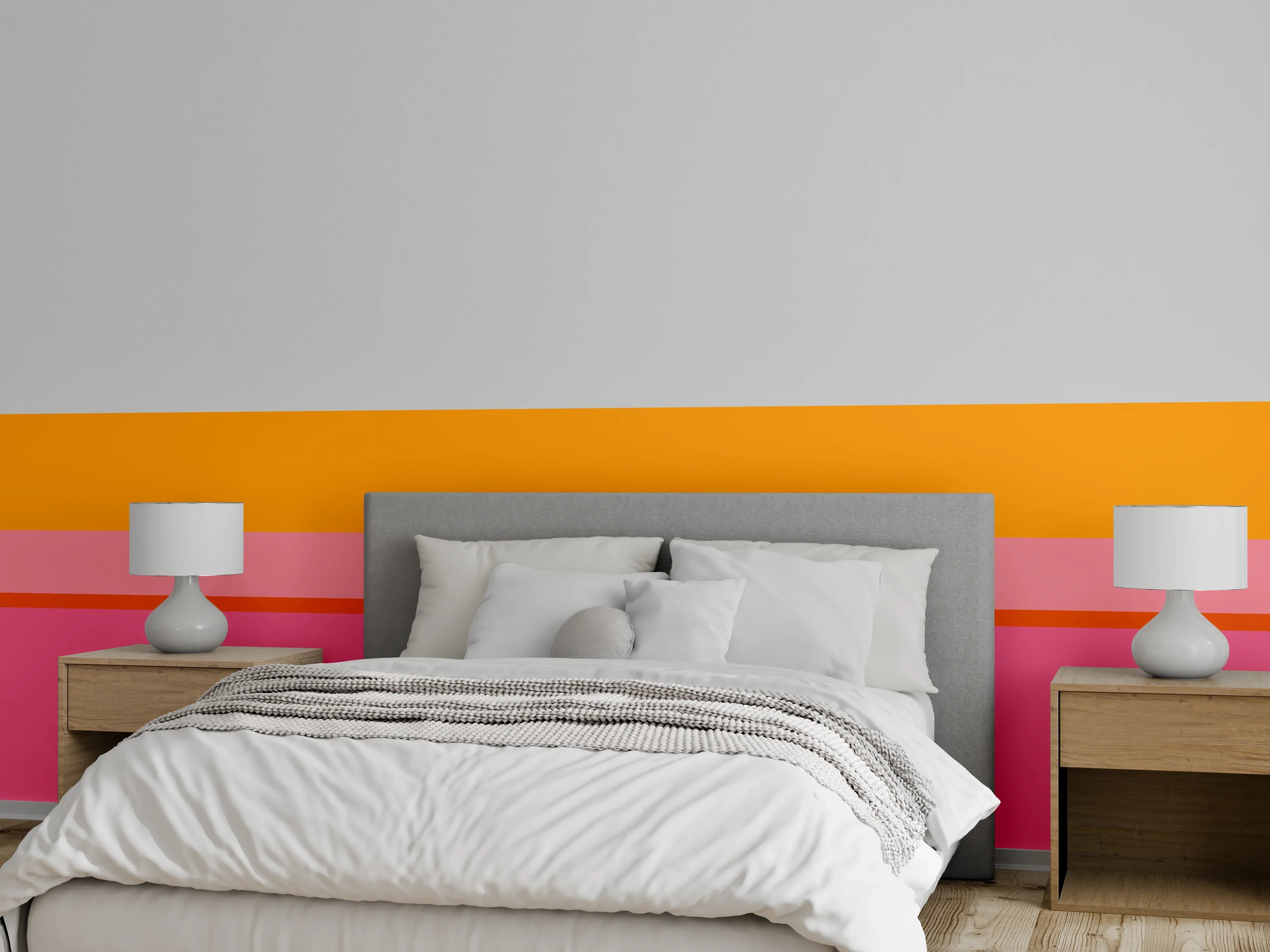Wandverkleidung Schlafzimmer - Modernes Streifen-Design in Orange und Pink