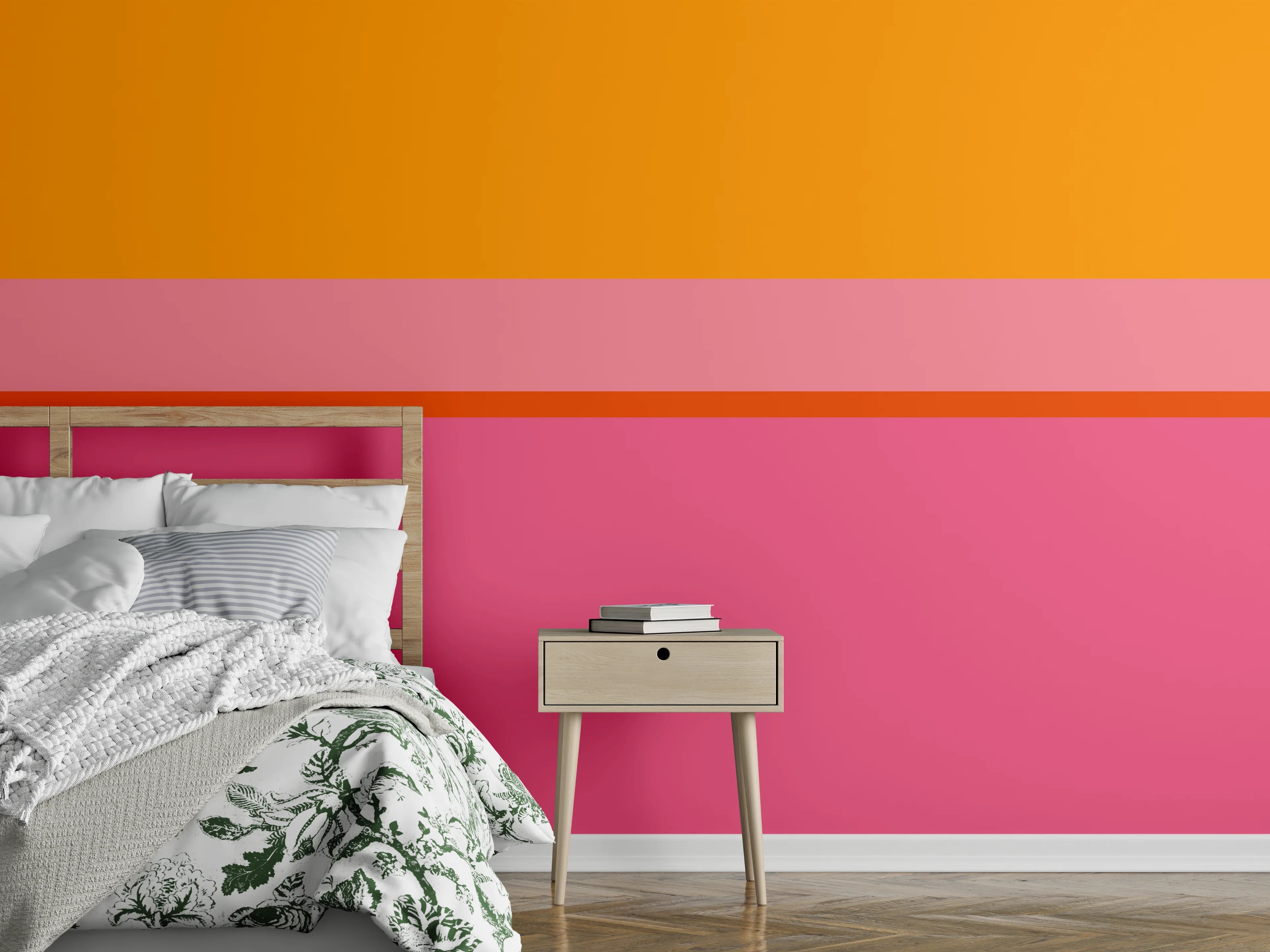Wandverkleidung Schlafzimmer - Modernes Streifen-Design in Orange und Pink