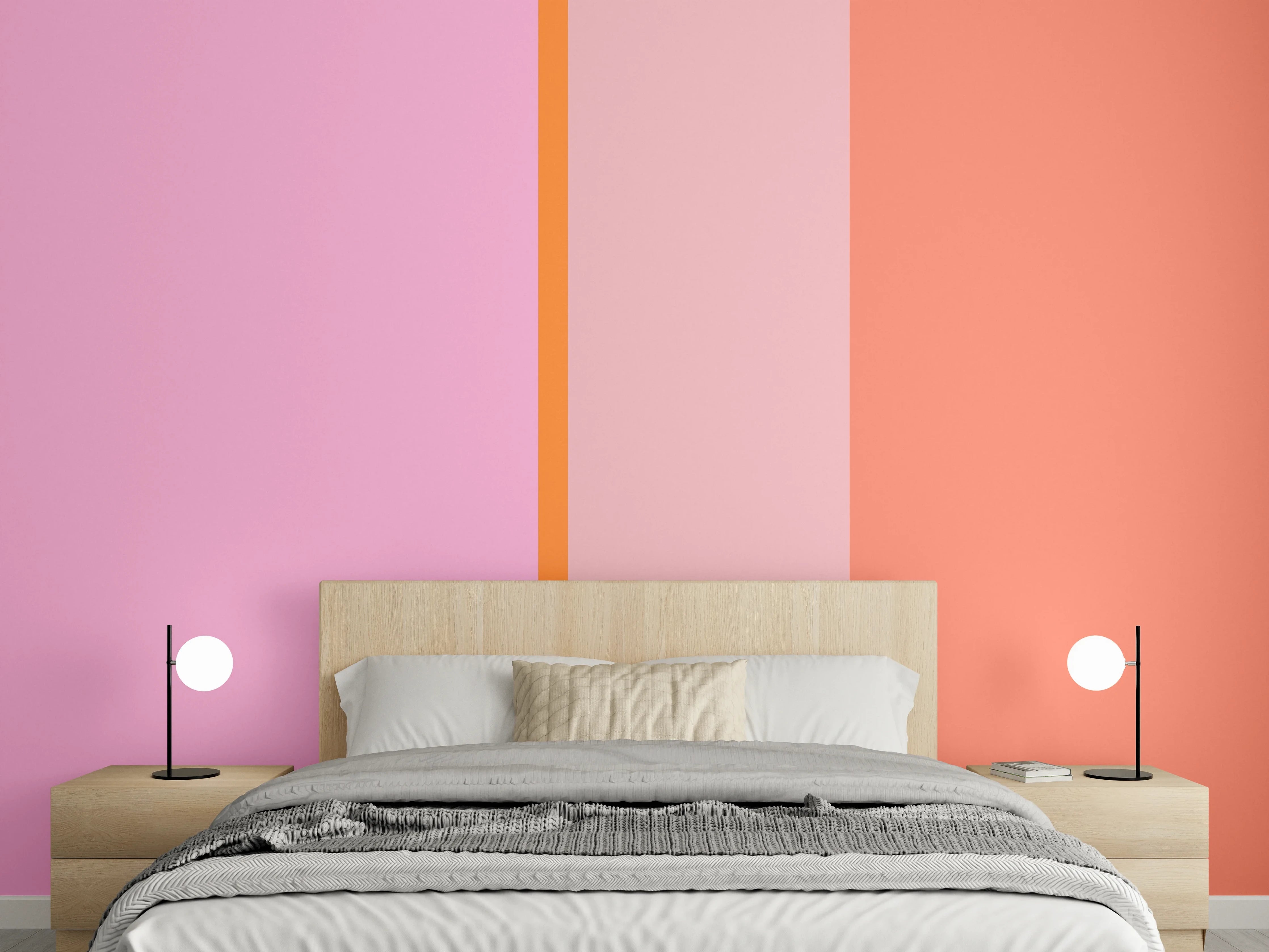 Wandverkleidung Schlafzimmer - Modernes Streifen-Design in Rosa und Orange