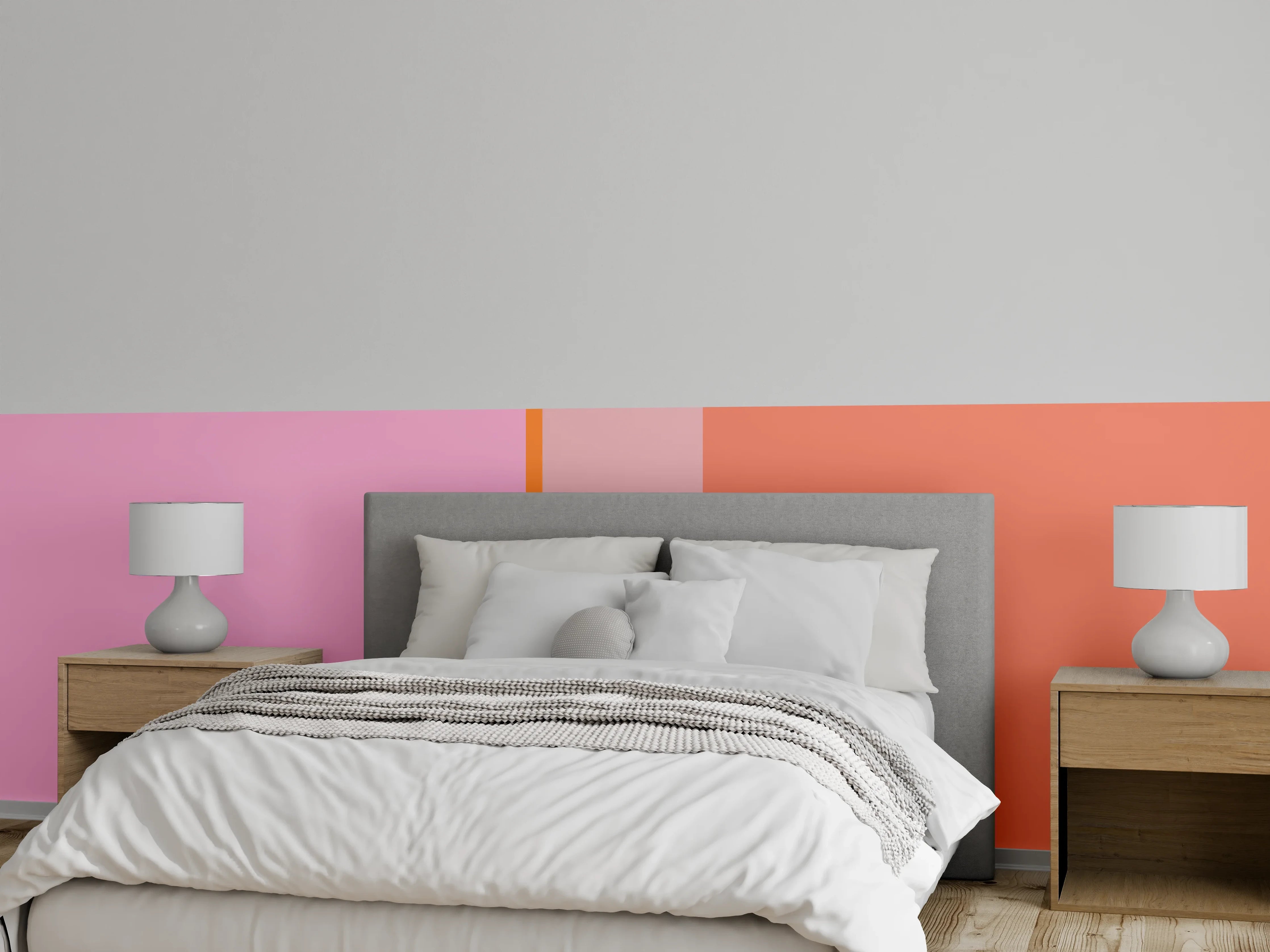 Wandverkleidung Schlafzimmer - Modernes Streifen-Design in Rosa und Orange