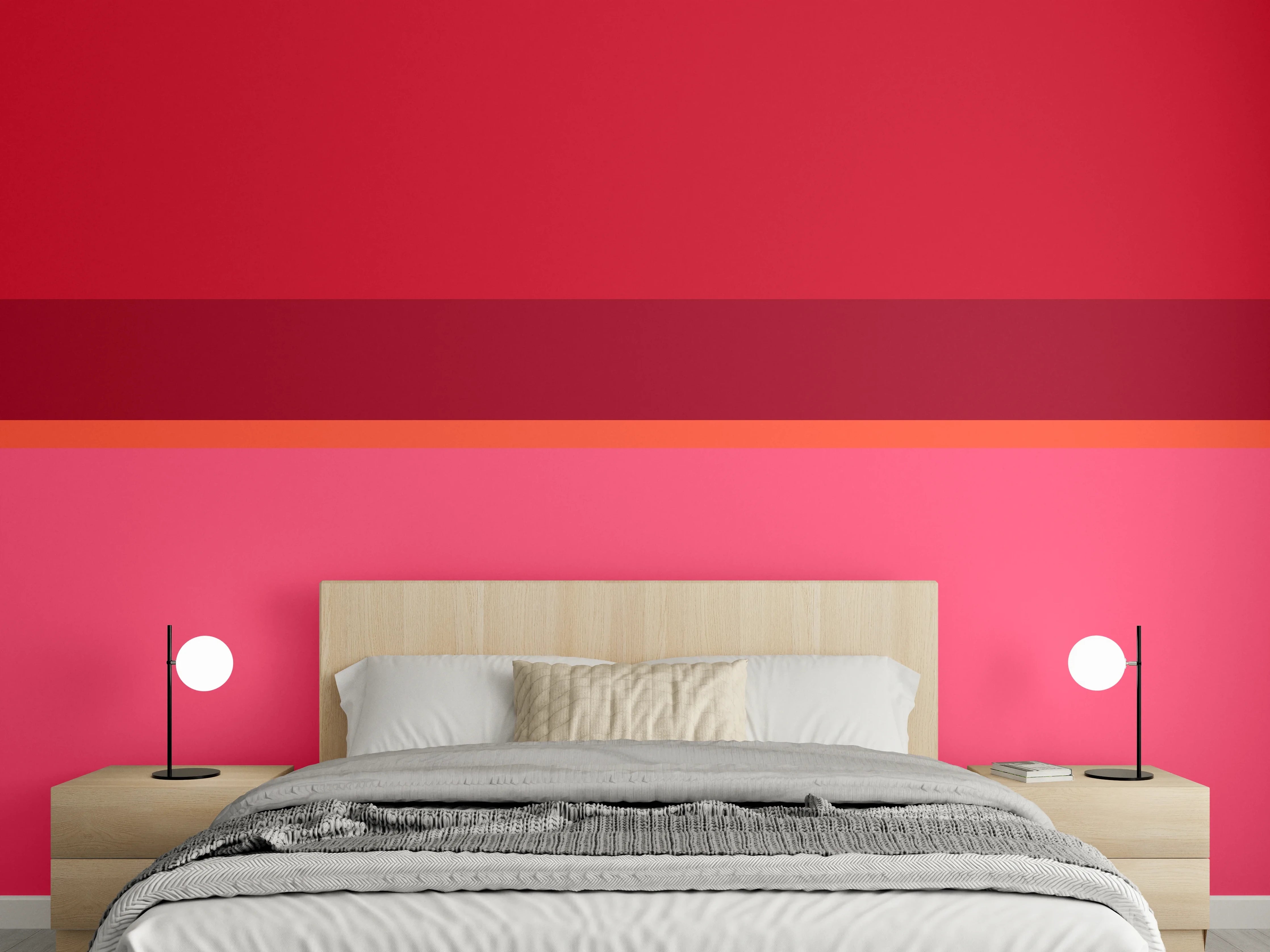 Wandverkleidung Schlafzimmer - Modernes Streifen-Design in Rot und Rosa