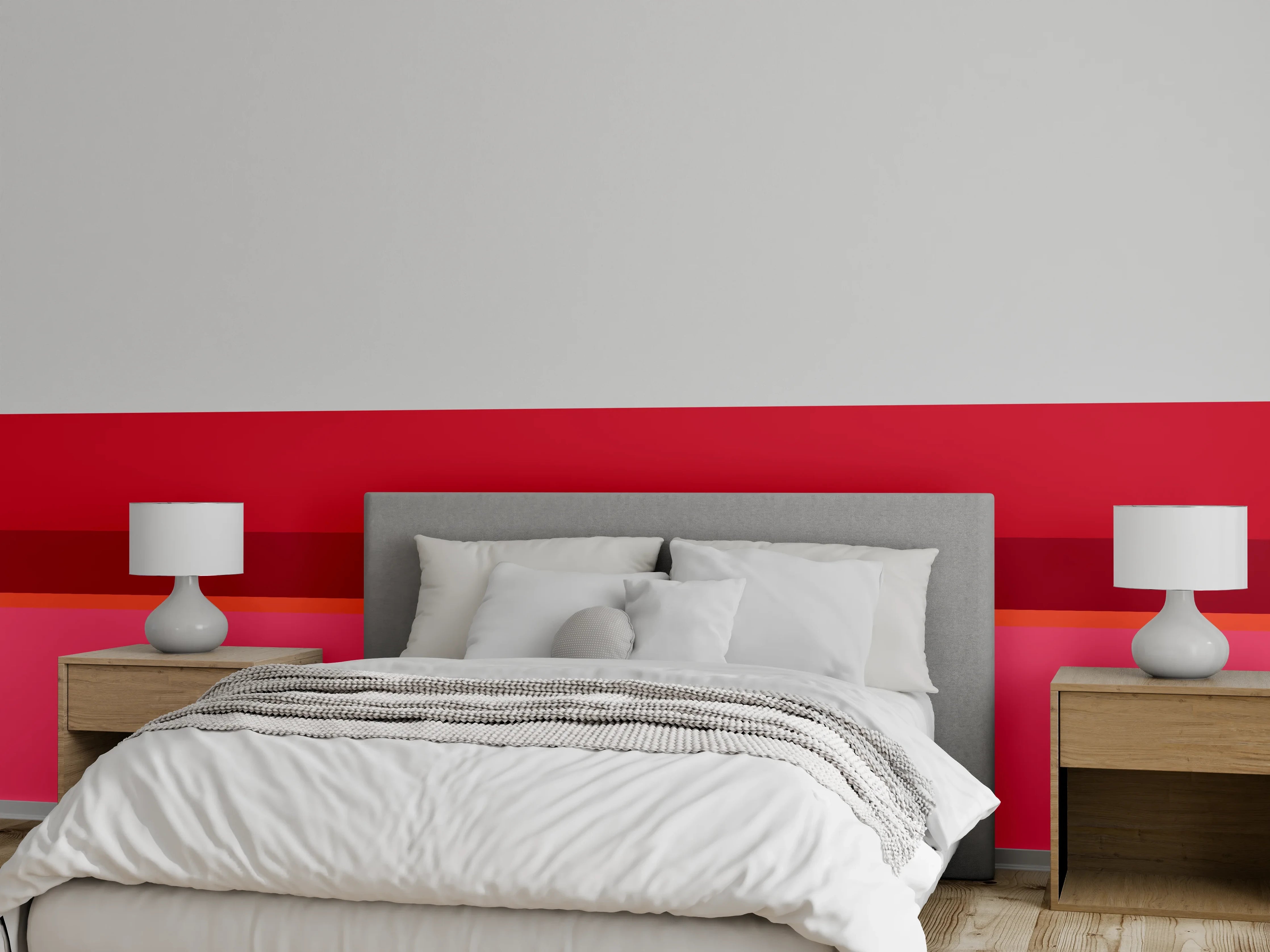Wandverkleidung Schlafzimmer - Modernes Streifen-Design in Rot und Rosa