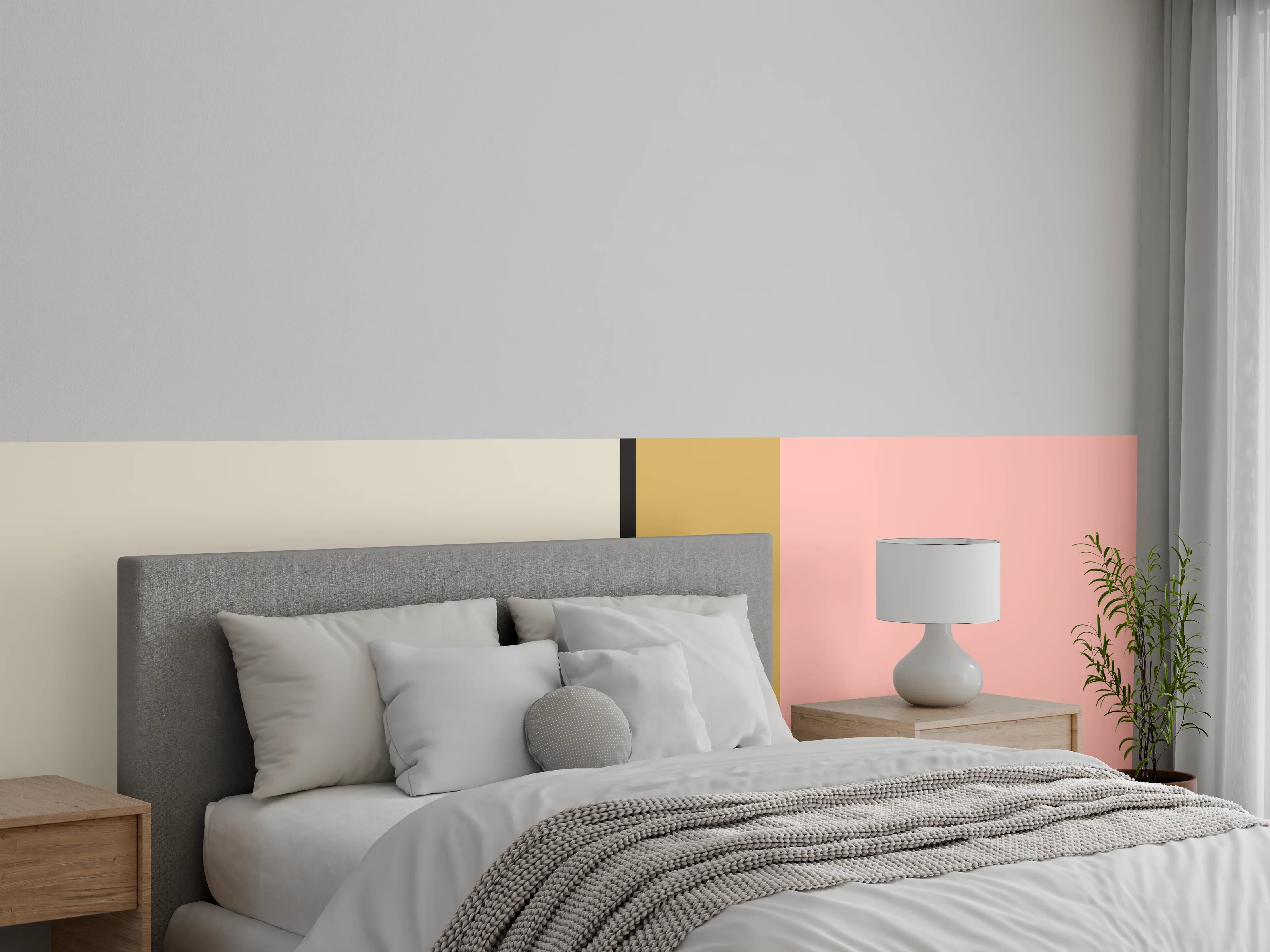 Wandverkleidung Schlafzimmer - Modernes Streifen-Design in sanften Farbtönen