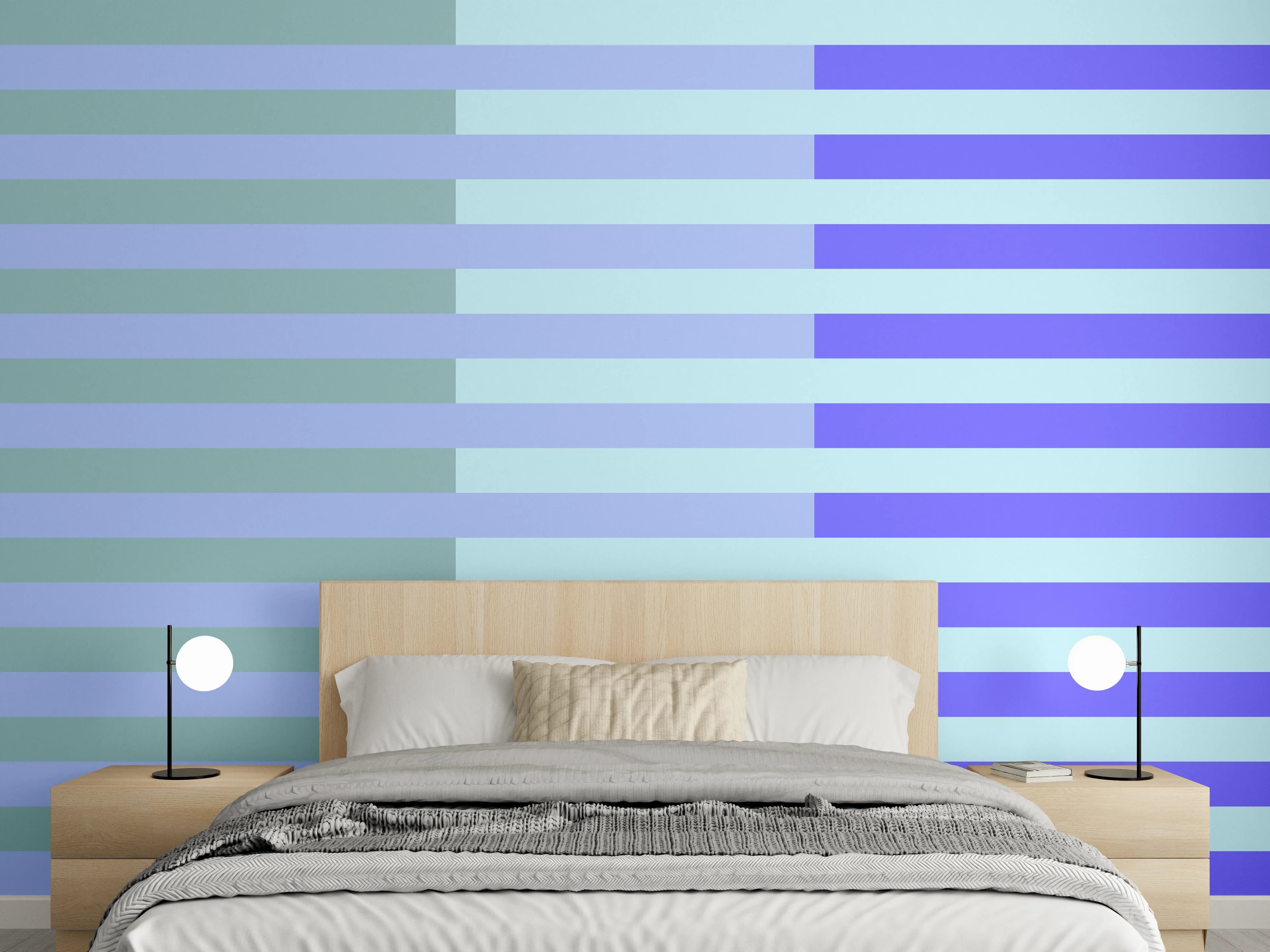 Wandverkleidung Schlafzimmer - Modernes Streifenmuster Blau Grau Minimalistisch