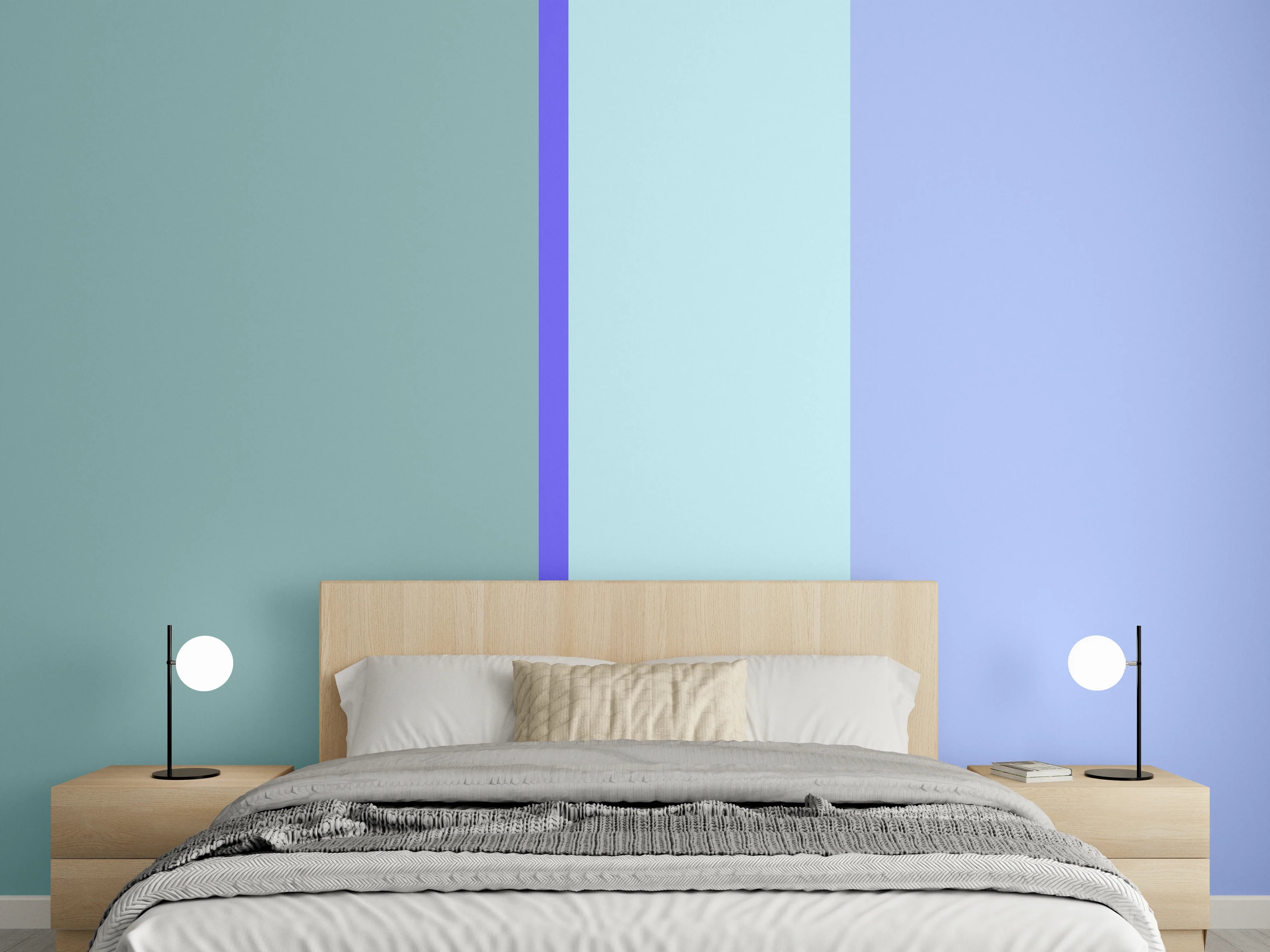 Wandverkleidung Schlafzimmer - Modernes Streifenmuster Blau Grün Grau