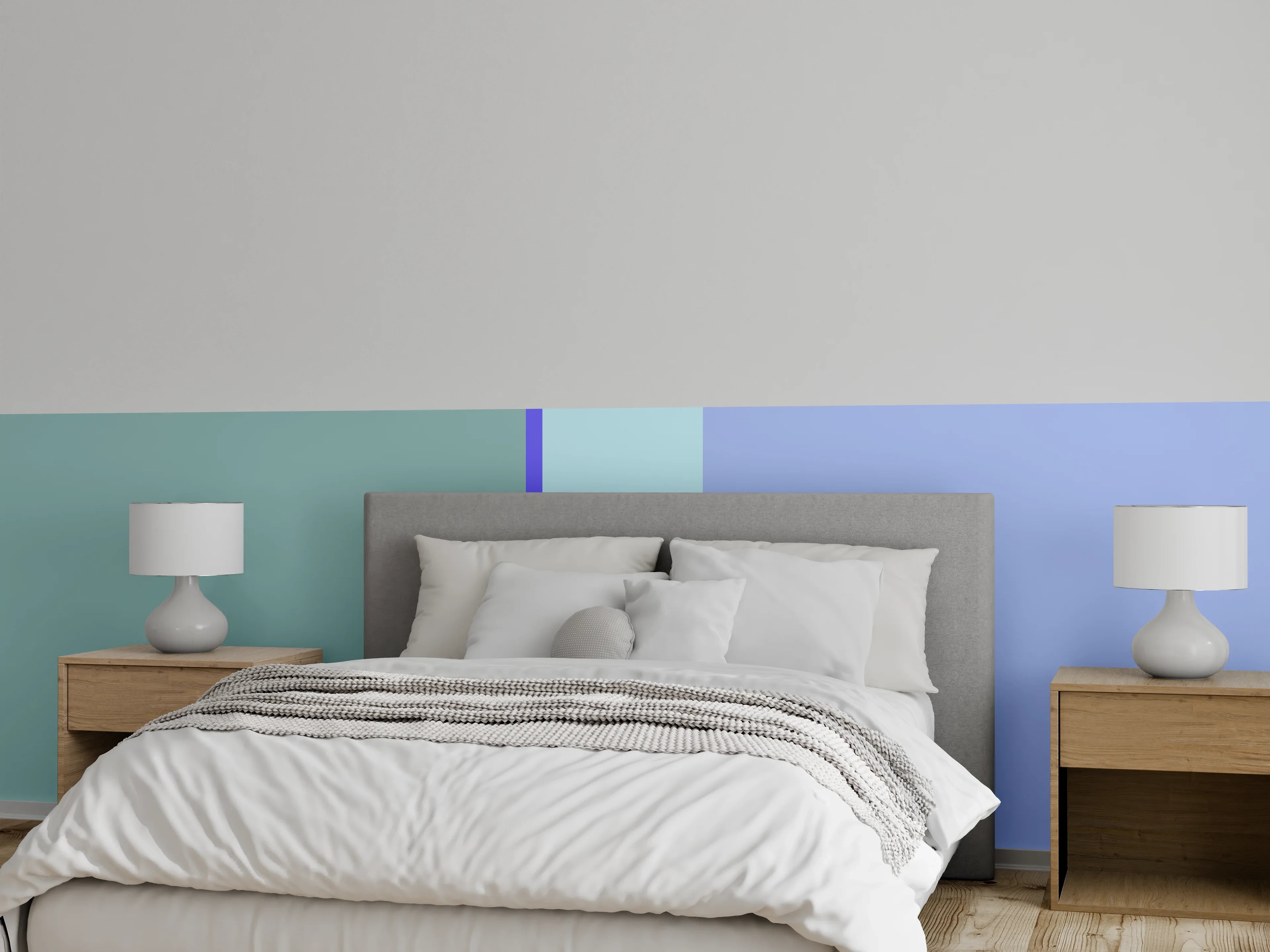 Wandverkleidung Schlafzimmer - Modernes Streifenmuster Blau Grün Grau