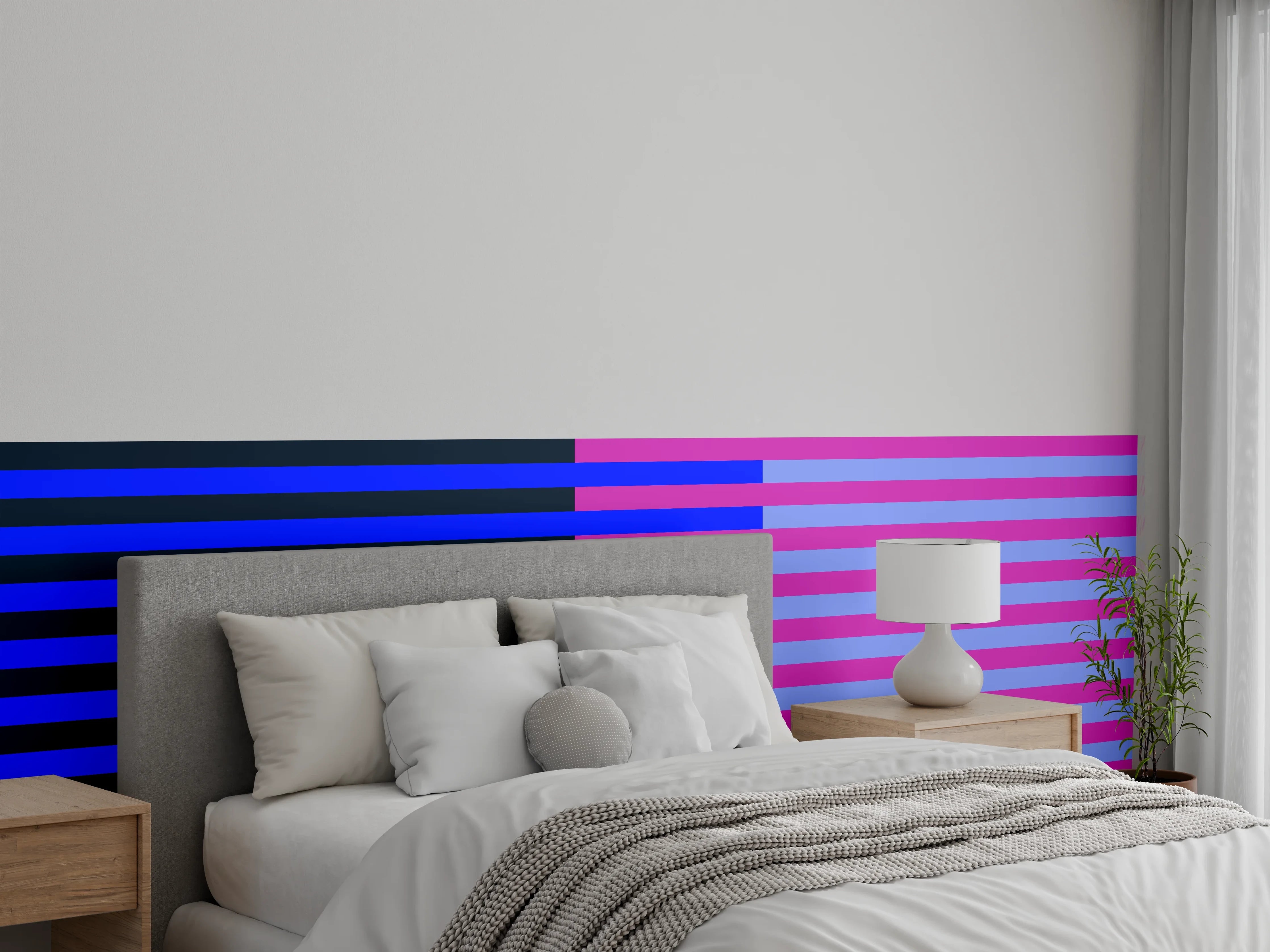 Wandverkleidung Schlafzimmer - Modernes Streifenmuster Blau Pink Wandbild