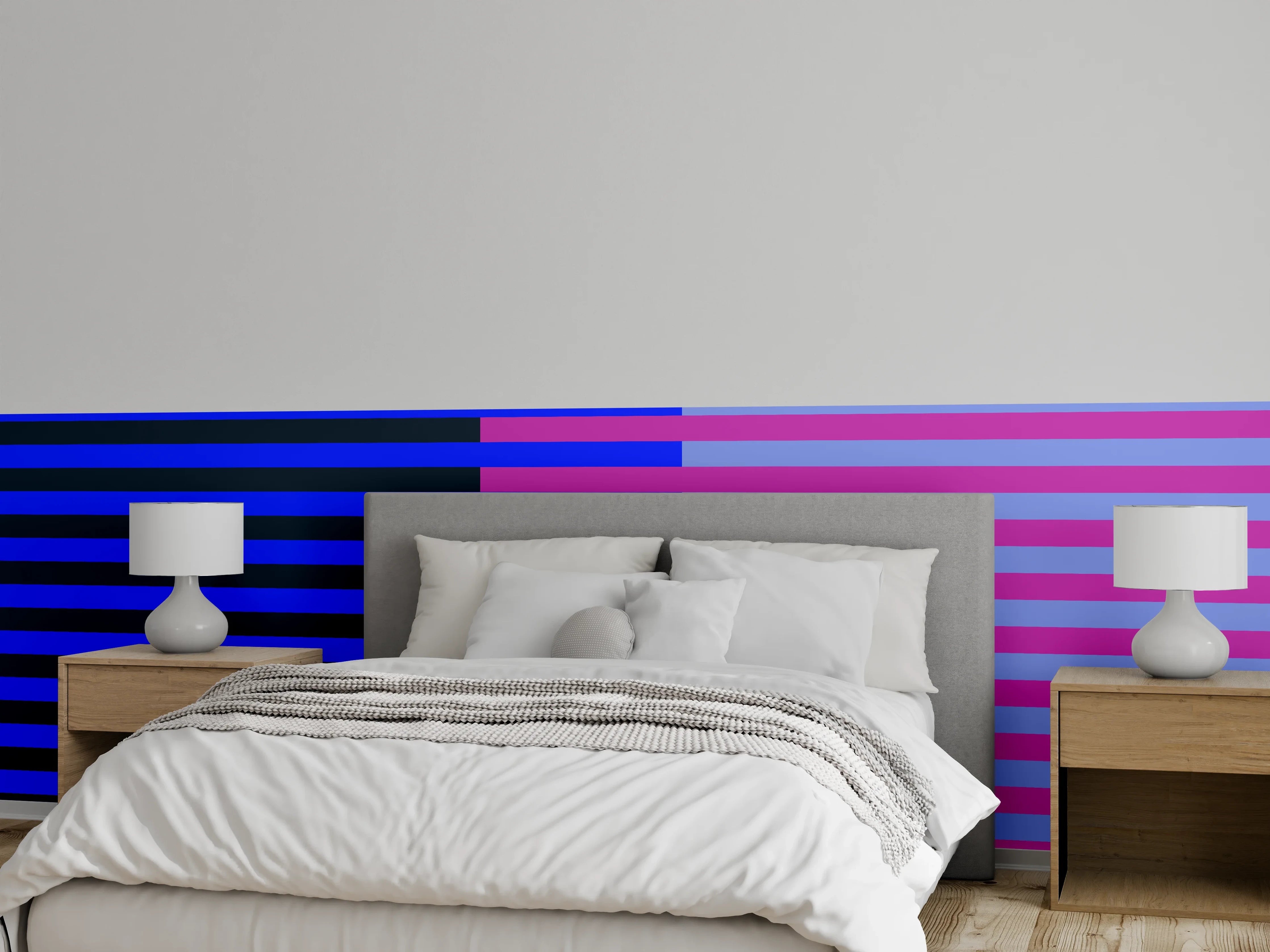 Wandverkleidung Schlafzimmer - Modernes Streifenmuster Blau Pink Wandbild