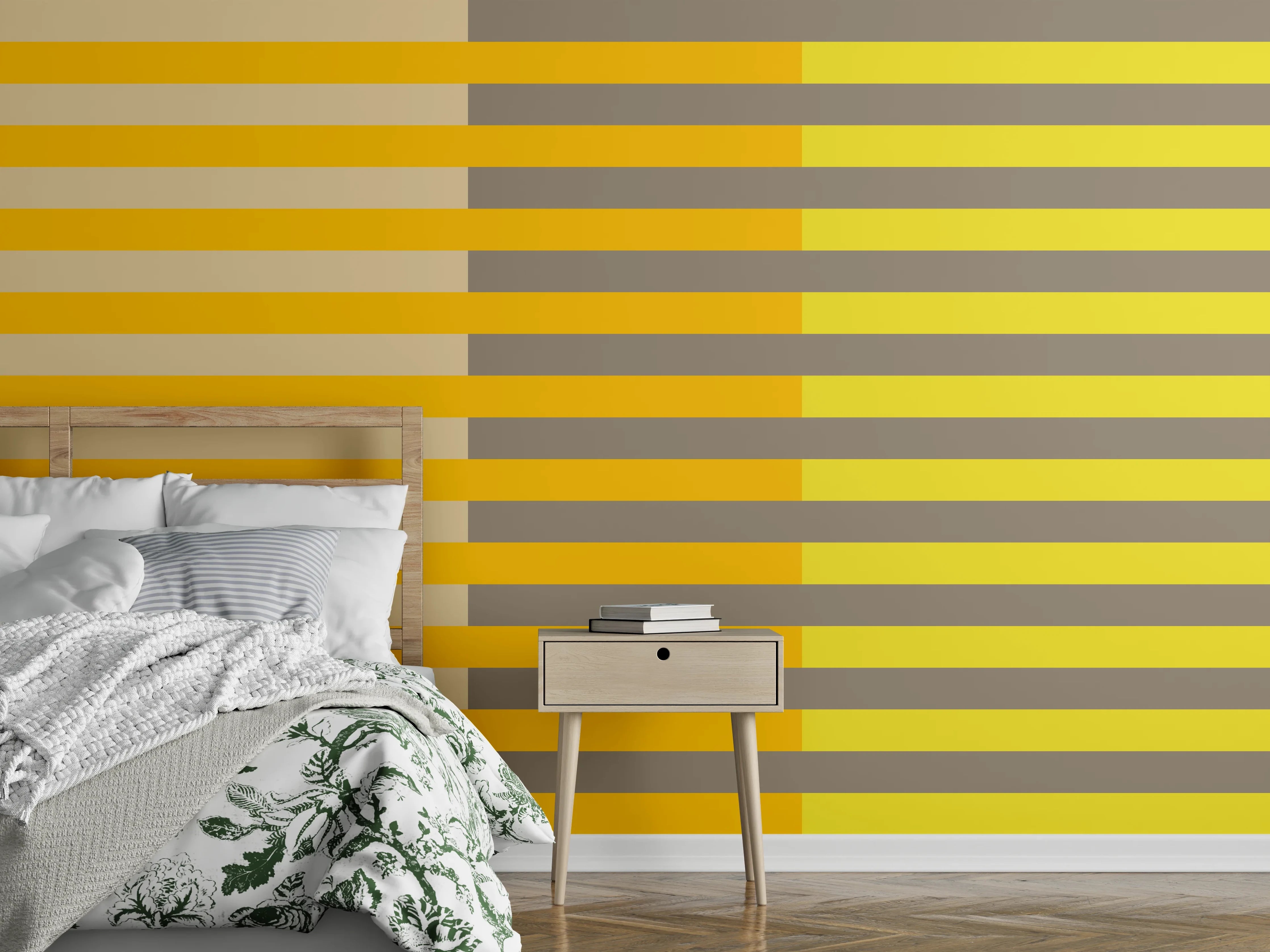 Wandverkleidung Schlafzimmer - Modernes Streifenmuster Gelb Grau Orange