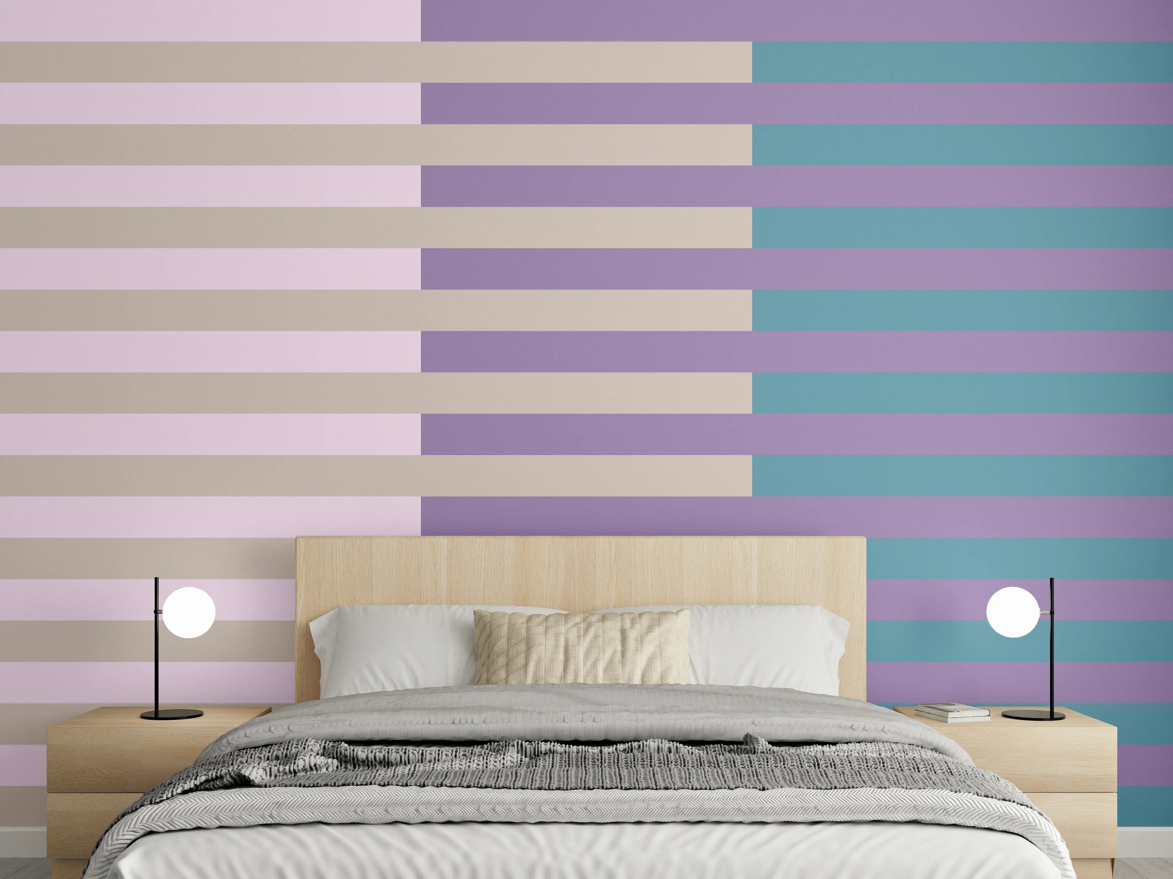 Wandverkleidung Schlafzimmer - Modernes Streifenmuster Retro Pastell