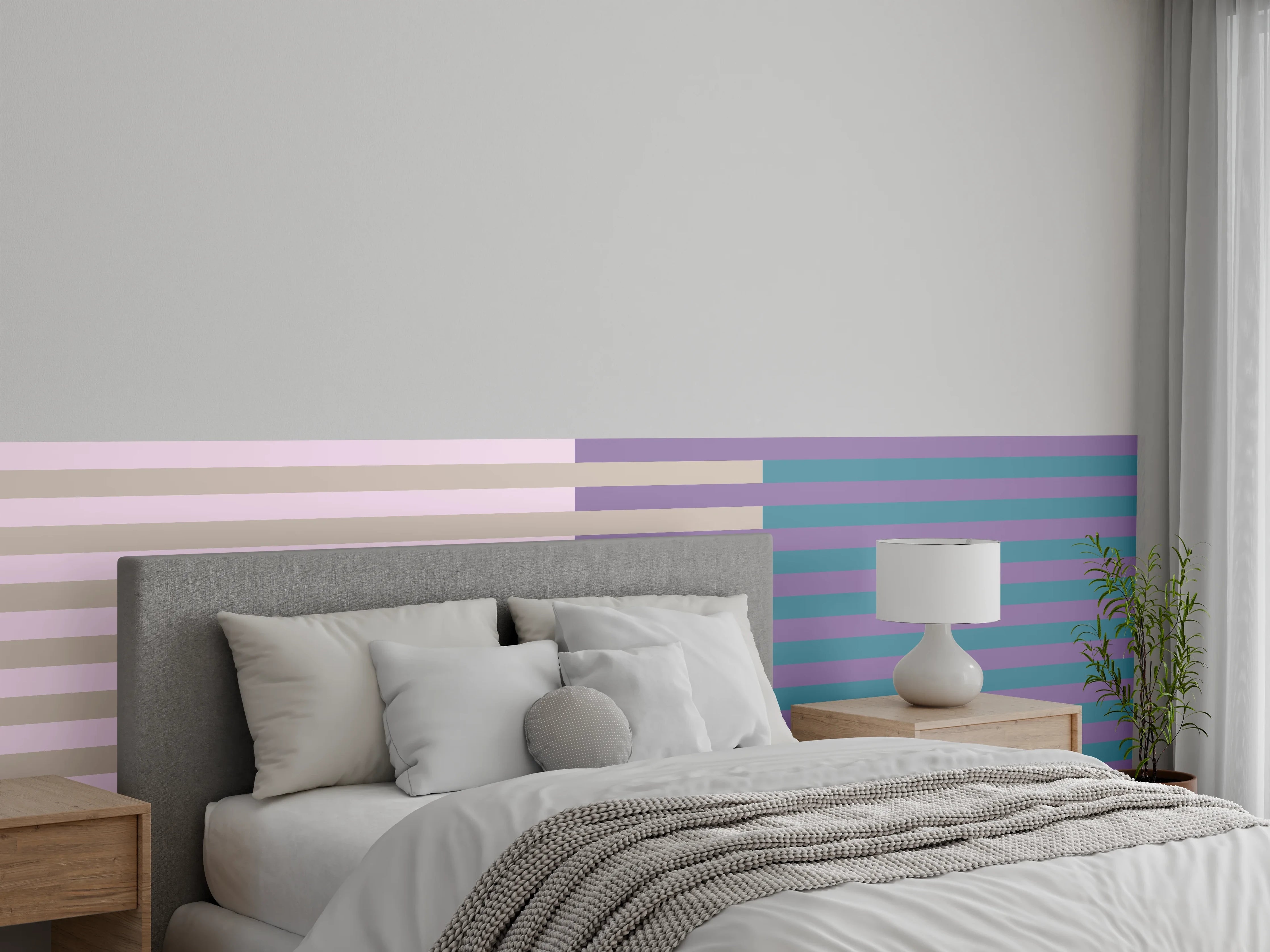 Wandverkleidung Schlafzimmer - Modernes Streifenmuster Retro Pastell
