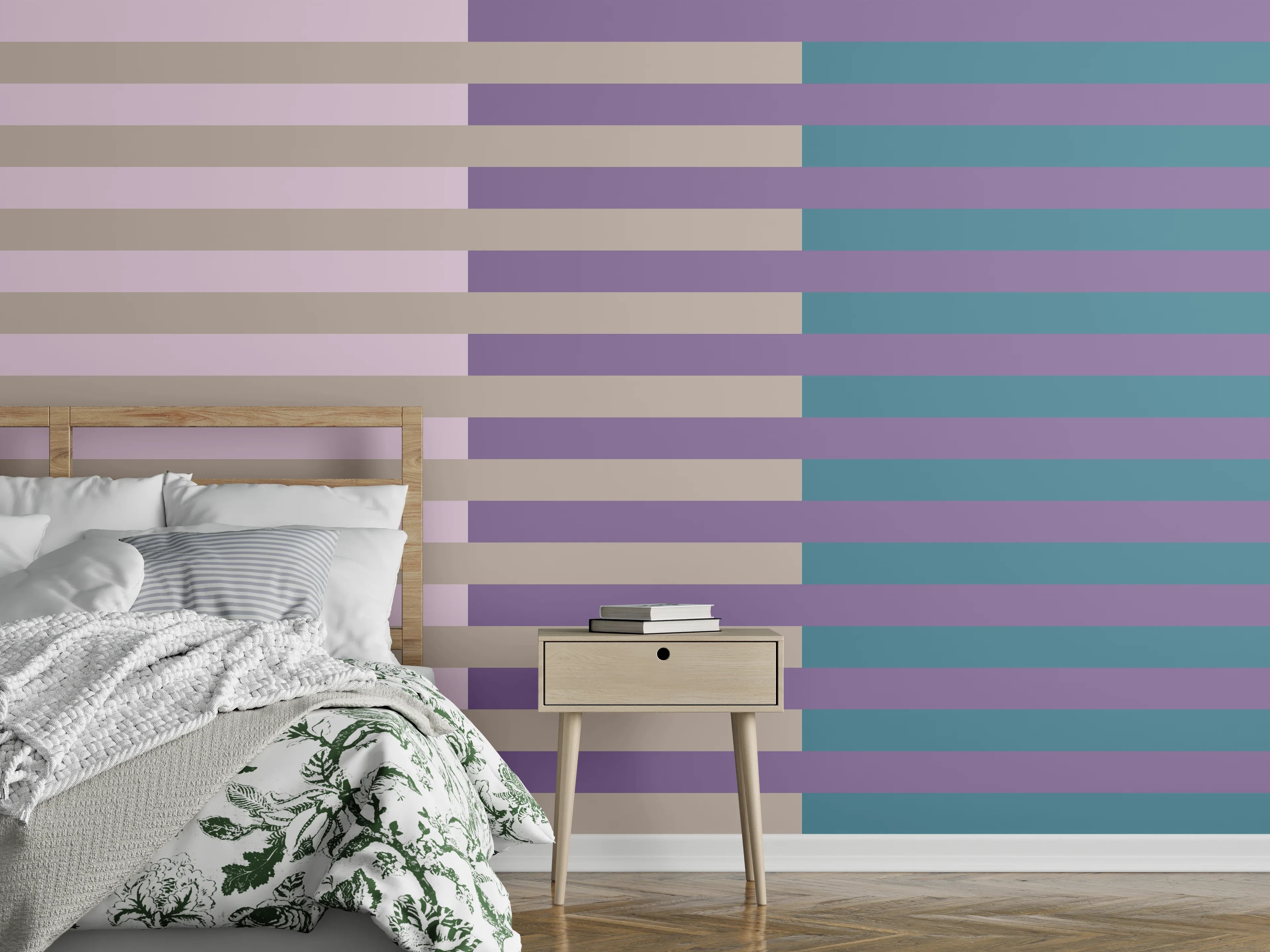 Wandverkleidung Schlafzimmer - Modernes Streifenmuster Retro Pastell