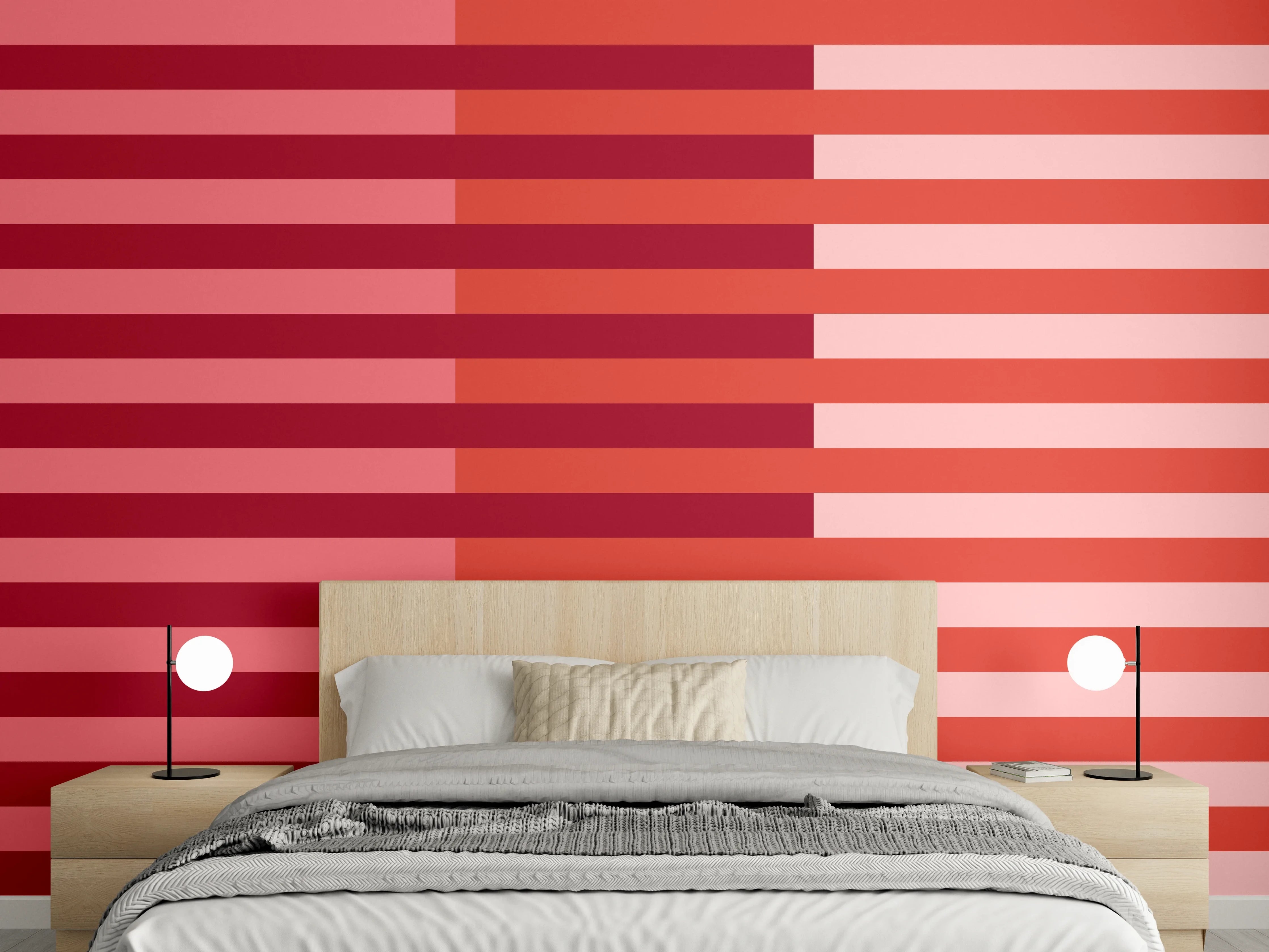 Wandverkleidung Schlafzimmer - Modernes Streifenmuster Rot Rosa Wanddeko
