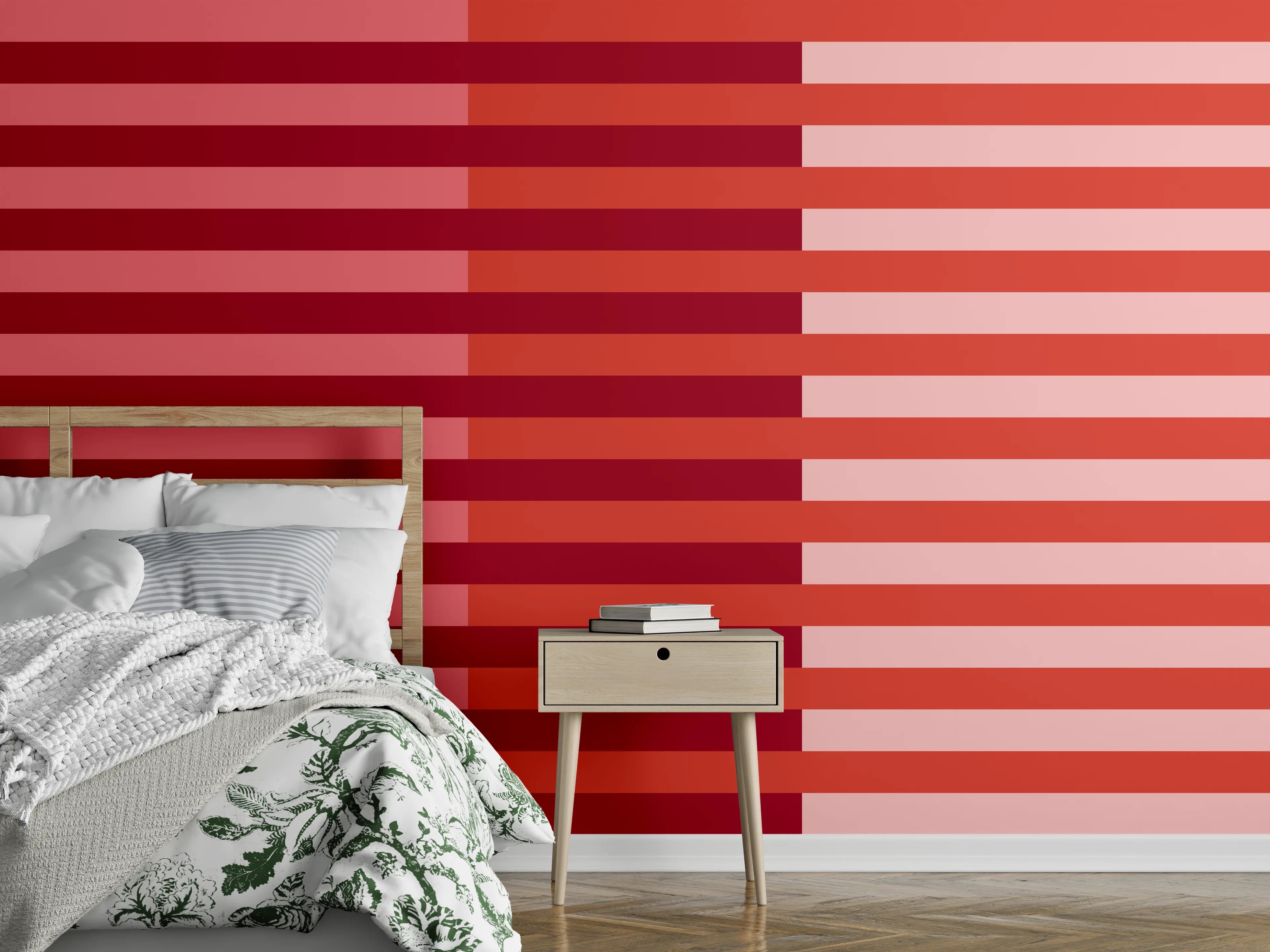 Wandverkleidung Schlafzimmer - Modernes Streifenmuster Rot Rosa Wanddeko