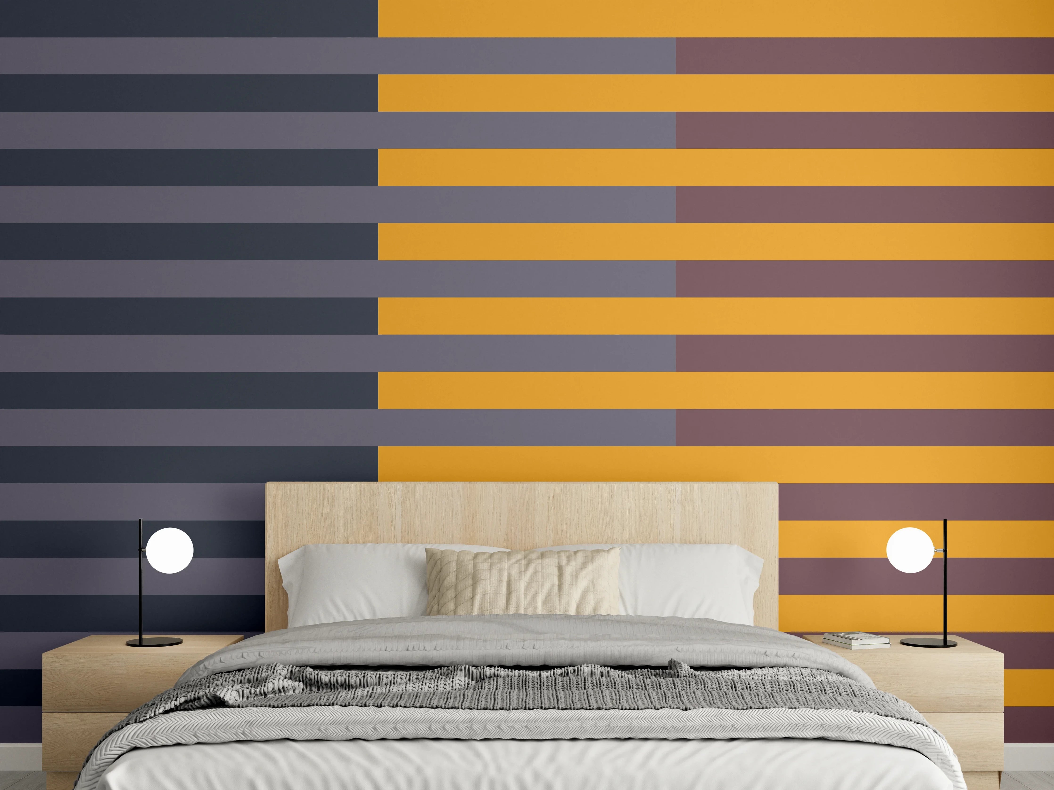 Wandverkleidung Schlafzimmer - Modernes Streifenmuster in Gelb und Blau