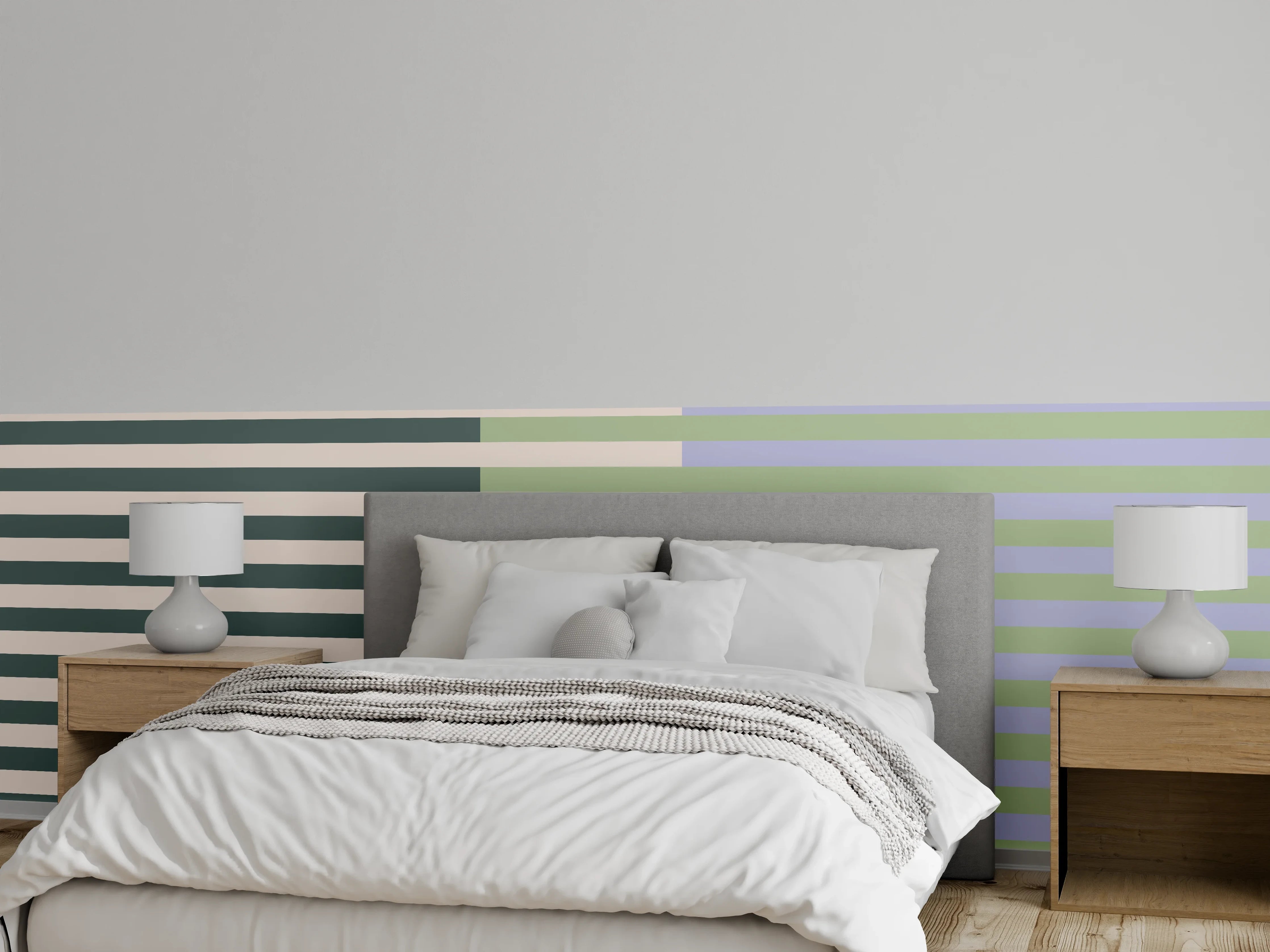 Wandverkleidung Schlafzimmer - Modernes Streifenmuster in Pastellfarben
