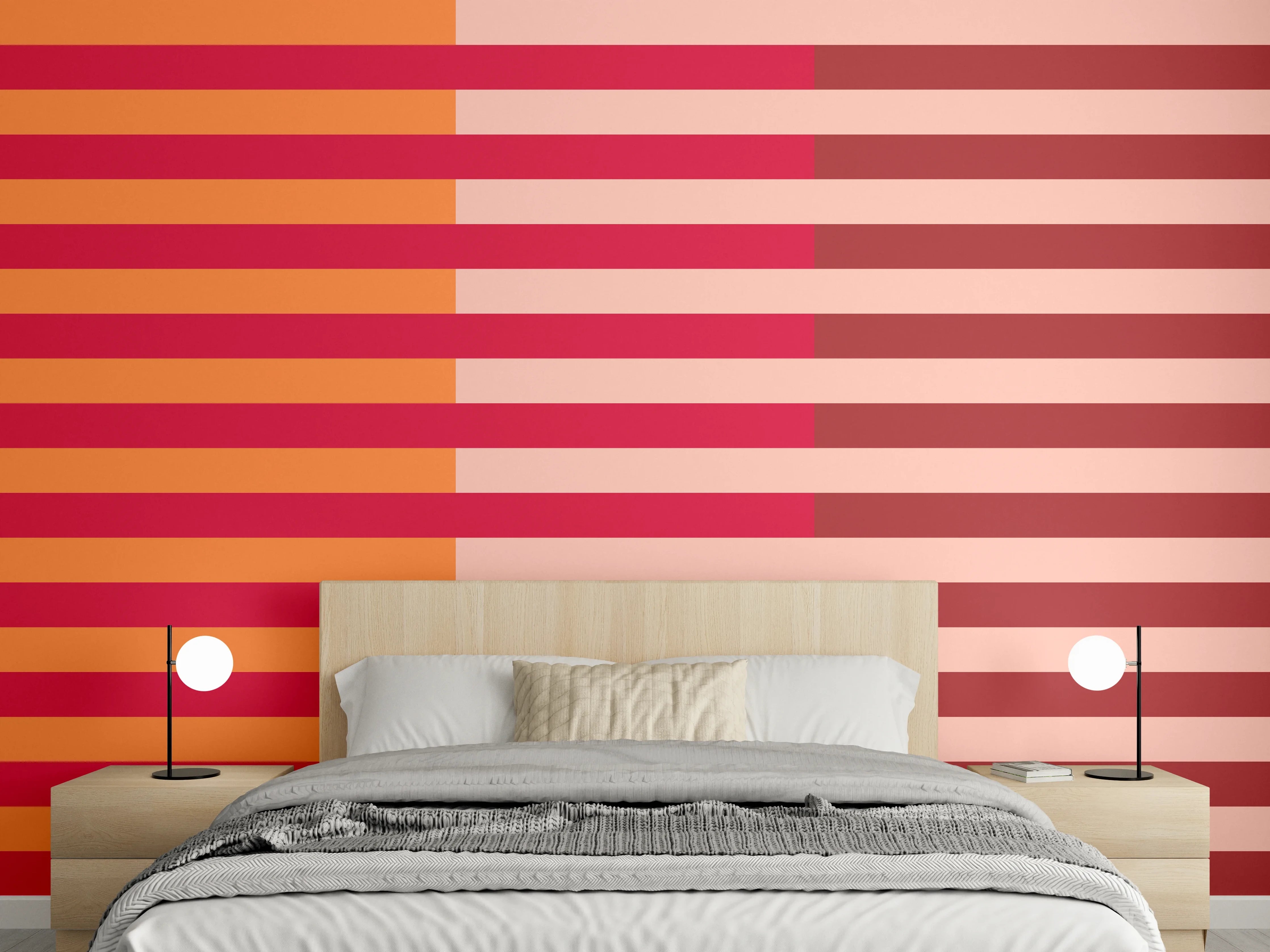 Wandverkleidung Schlafzimmer - Modernes Streifenmuster in Rot-Orange