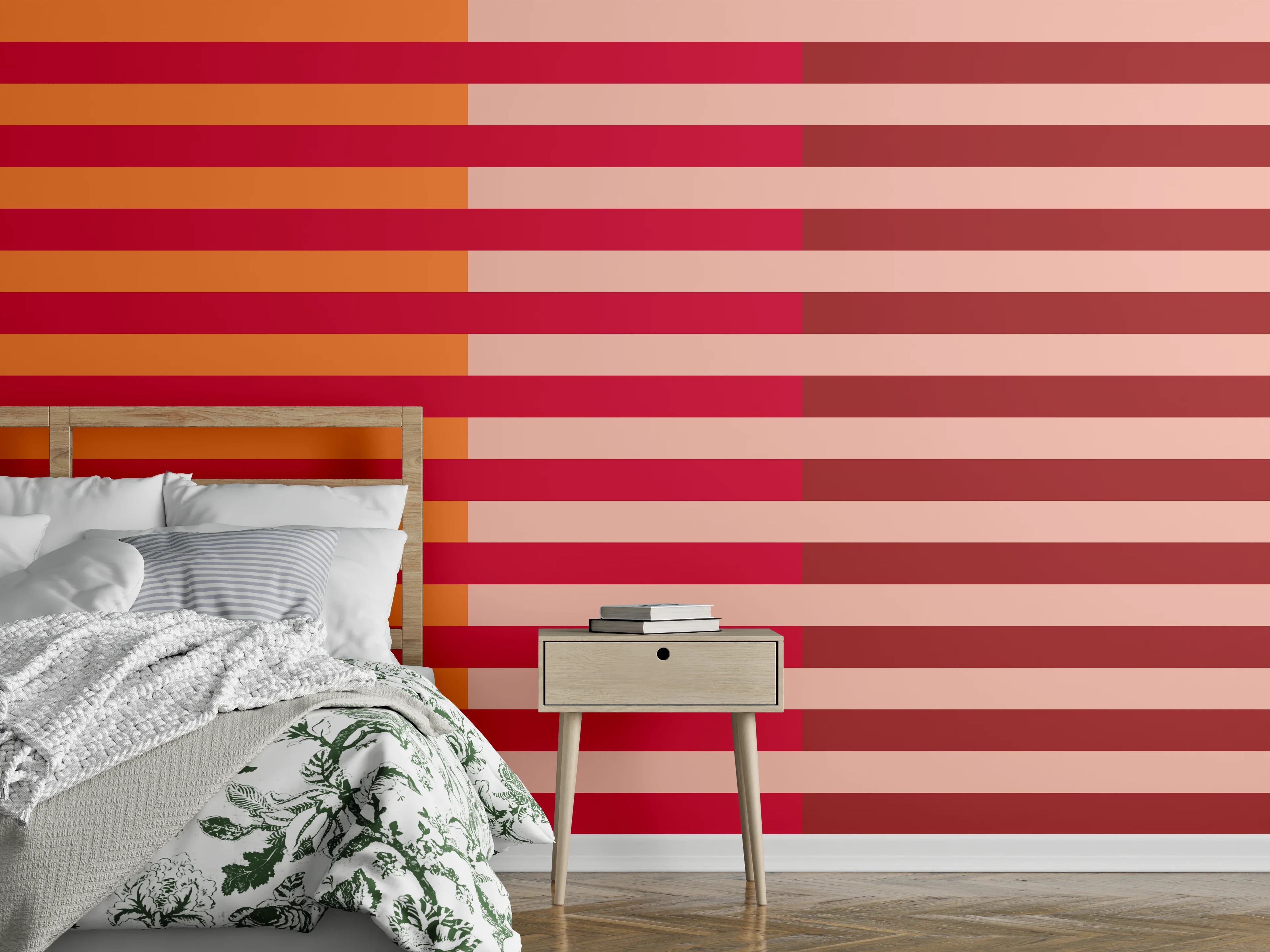 Wandverkleidung Schlafzimmer - Modernes Streifenmuster in Rot-Orange