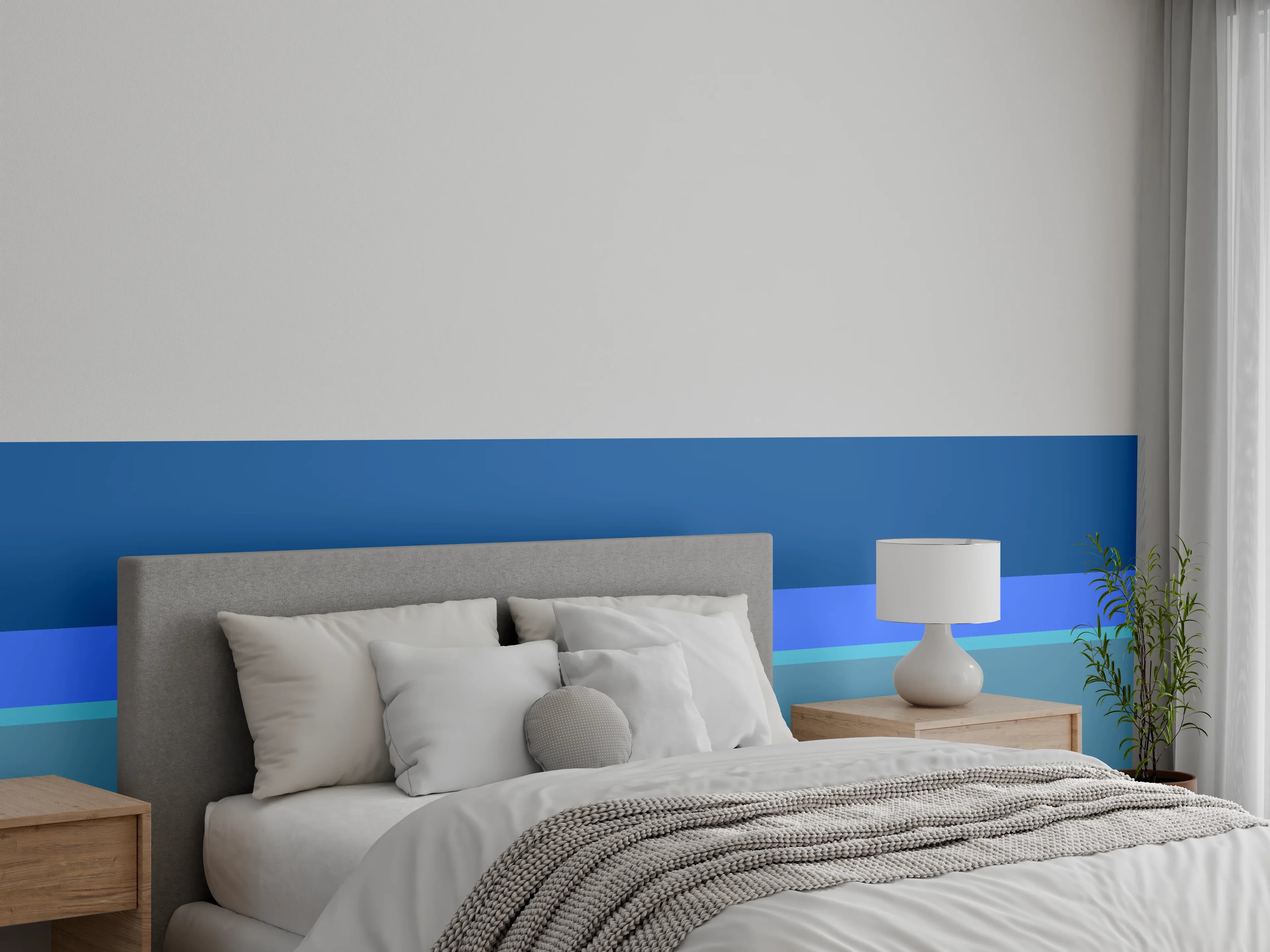 Wandverkleidung Schlafzimmer - Modernes Wandbild Blautöne minimalistisch