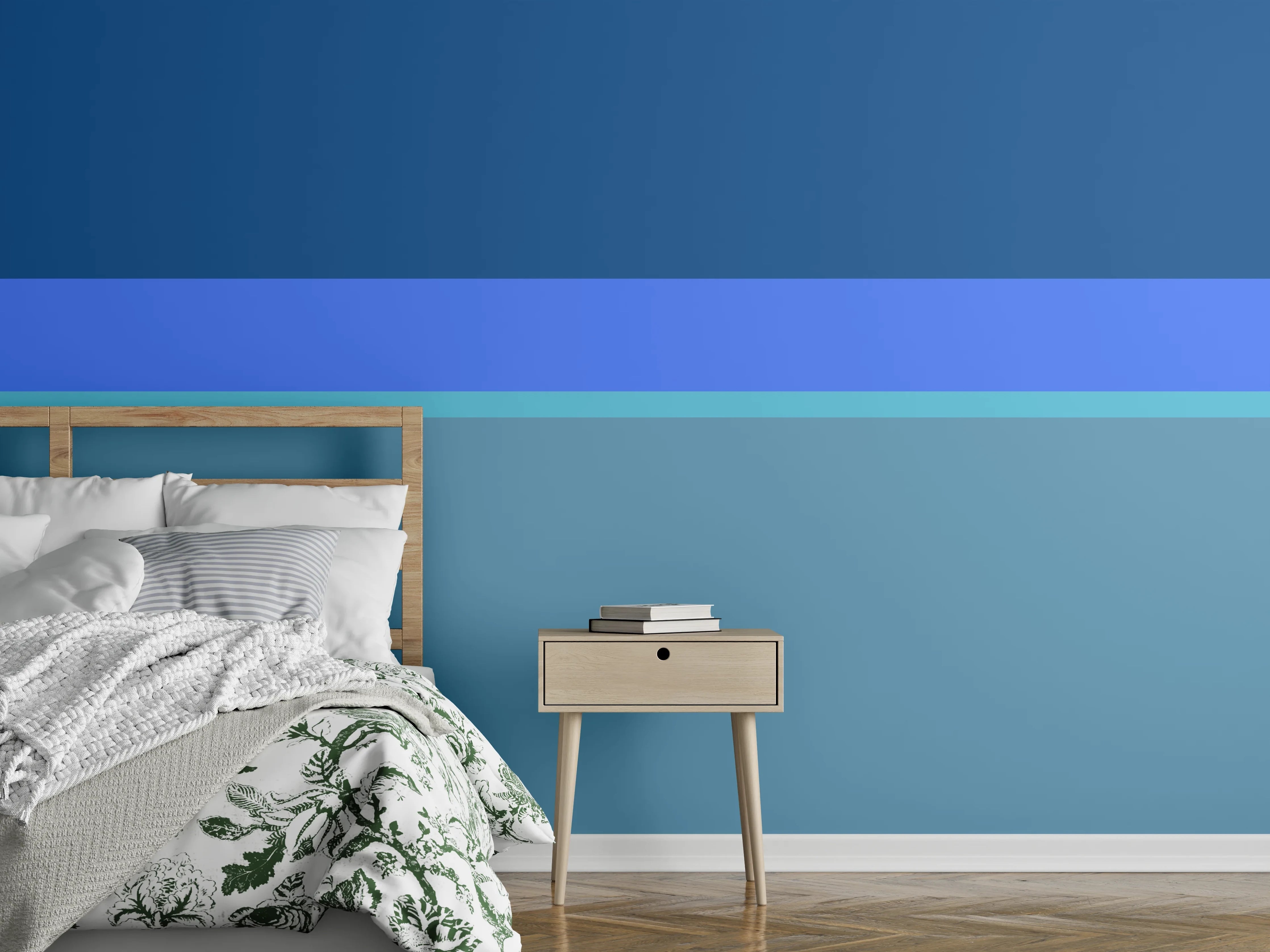 Wandverkleidung Schlafzimmer - Modernes Wandbild Blautöne minimalistisch
