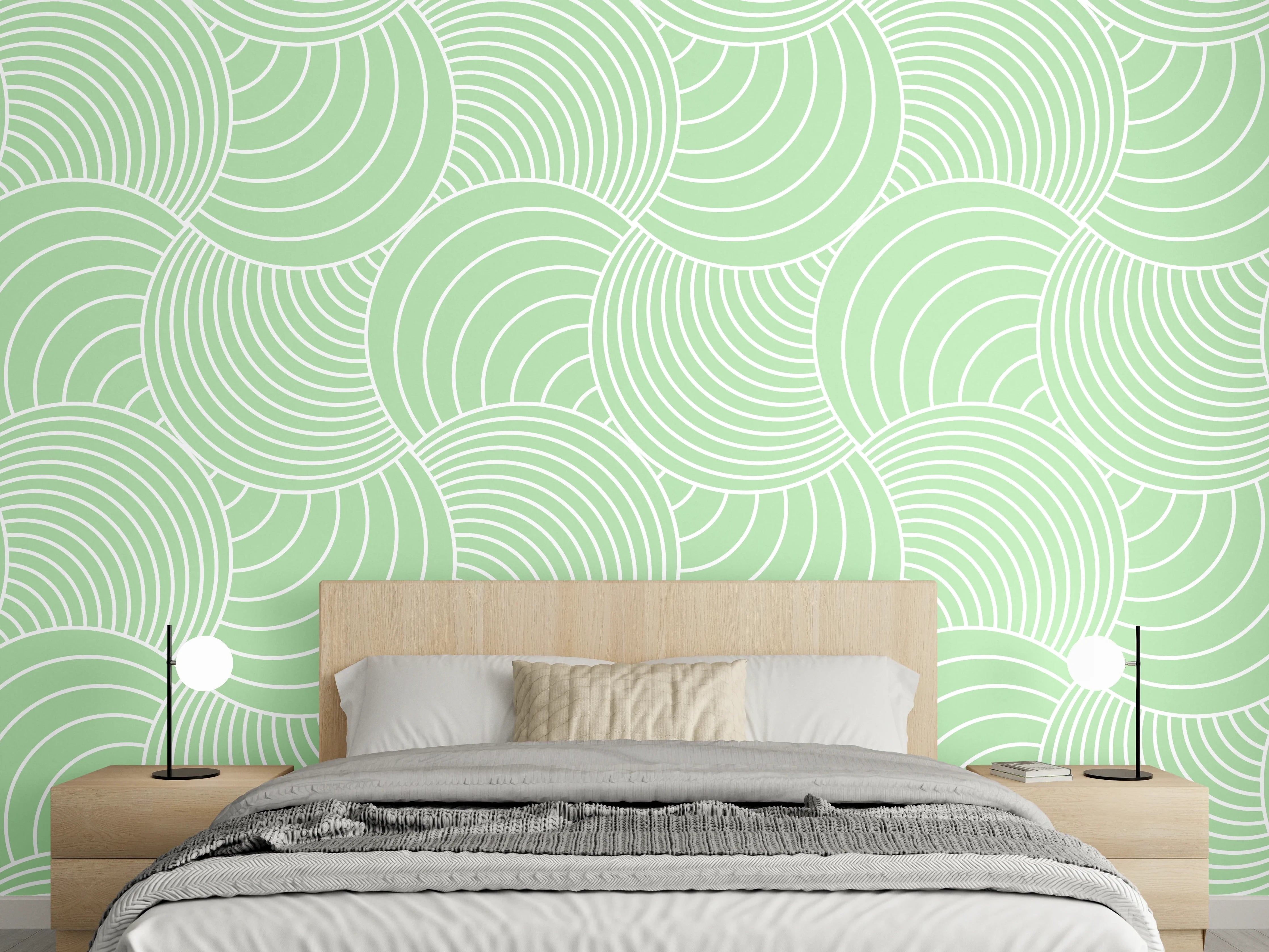 Wandverkleidung Schlafzimmer - Modernes Wellen-Muster mintgrün