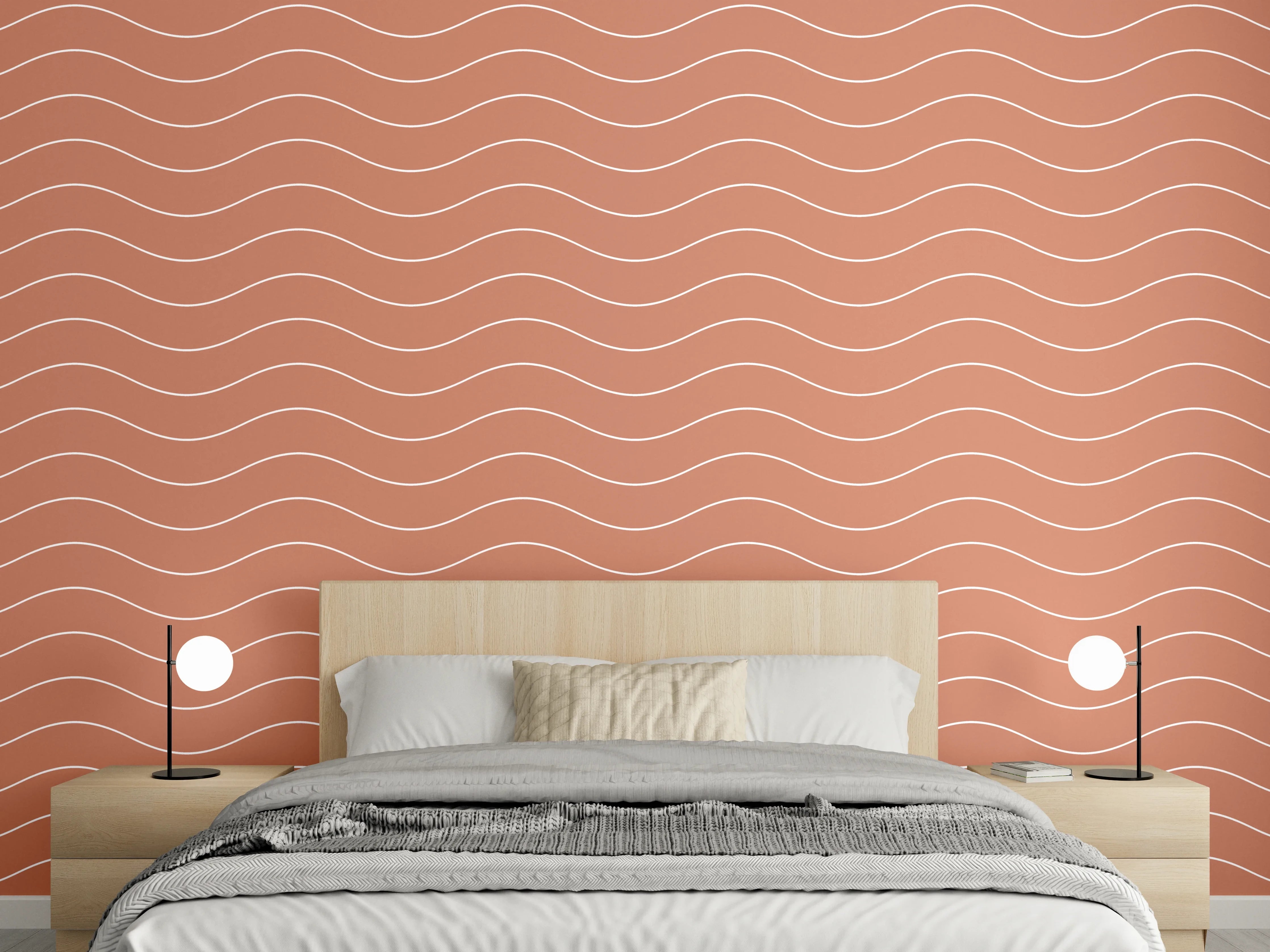 Wandverkleidung Schlafzimmer - Modernes Wellen Muster, Terracotta Look