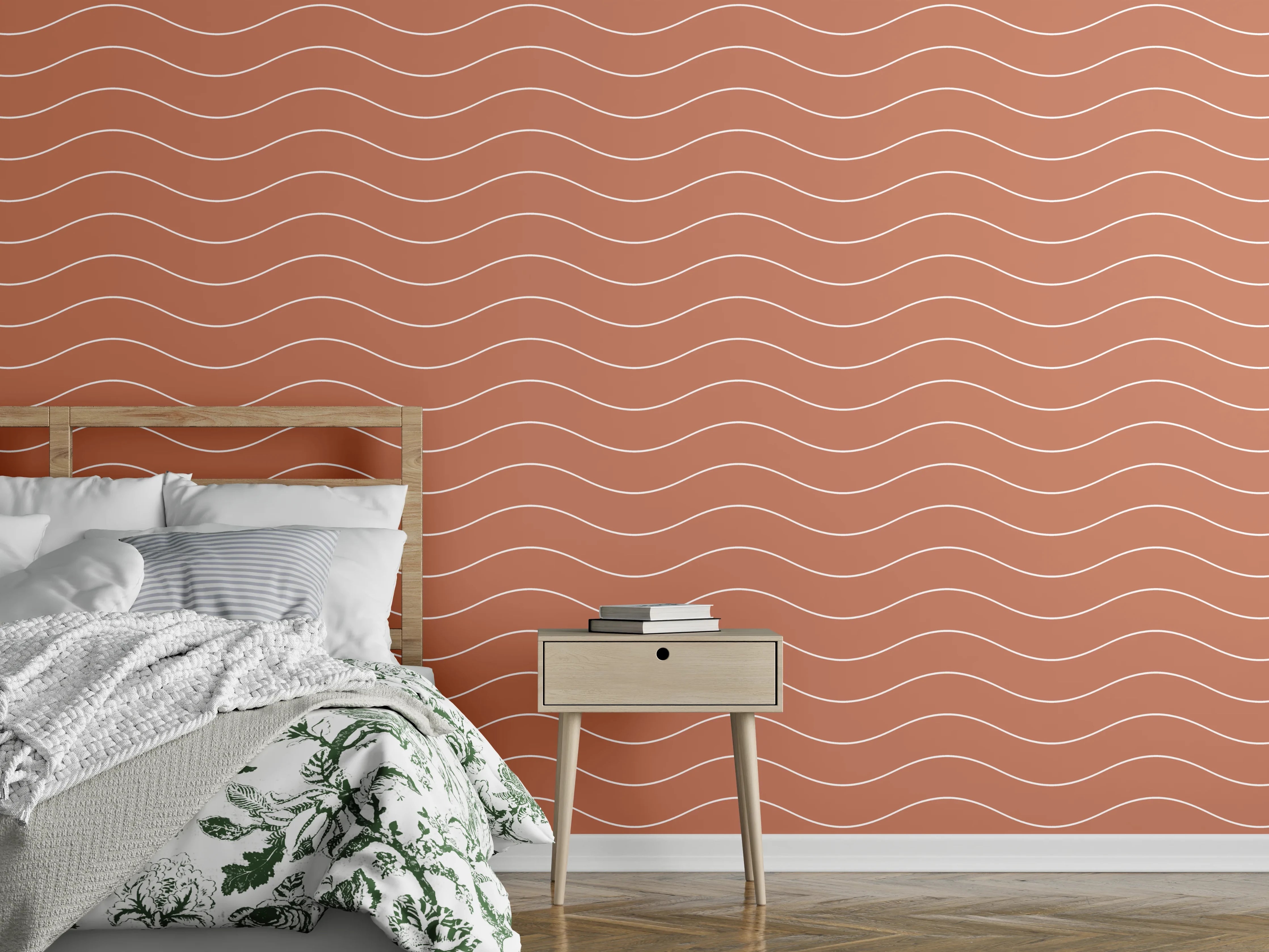 Wandverkleidung Schlafzimmer - Modernes Wellen Muster, Terracotta Look