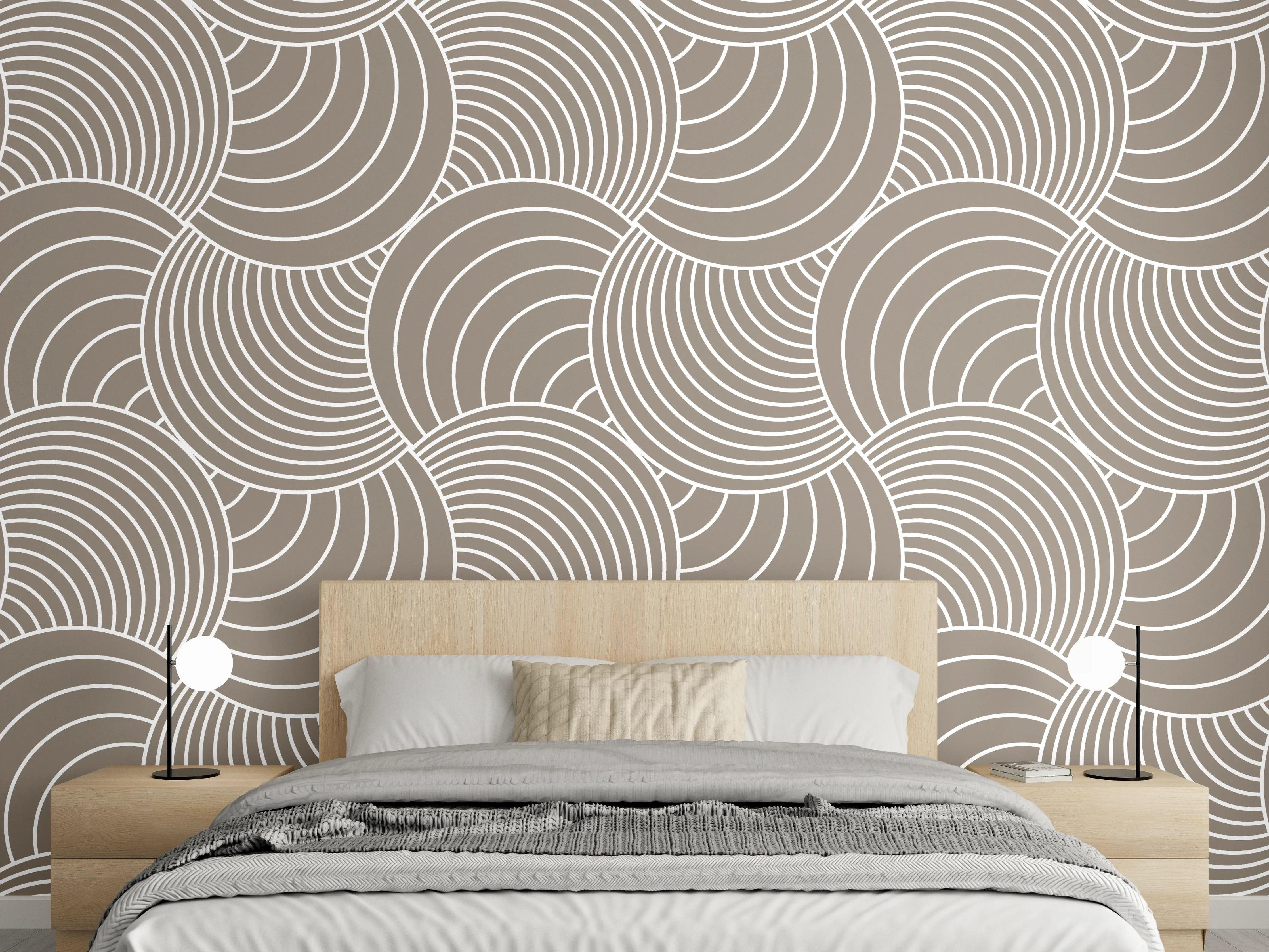 Wandverkleidung Schlafzimmer - Modernes Wellenmuster Beige Weiß