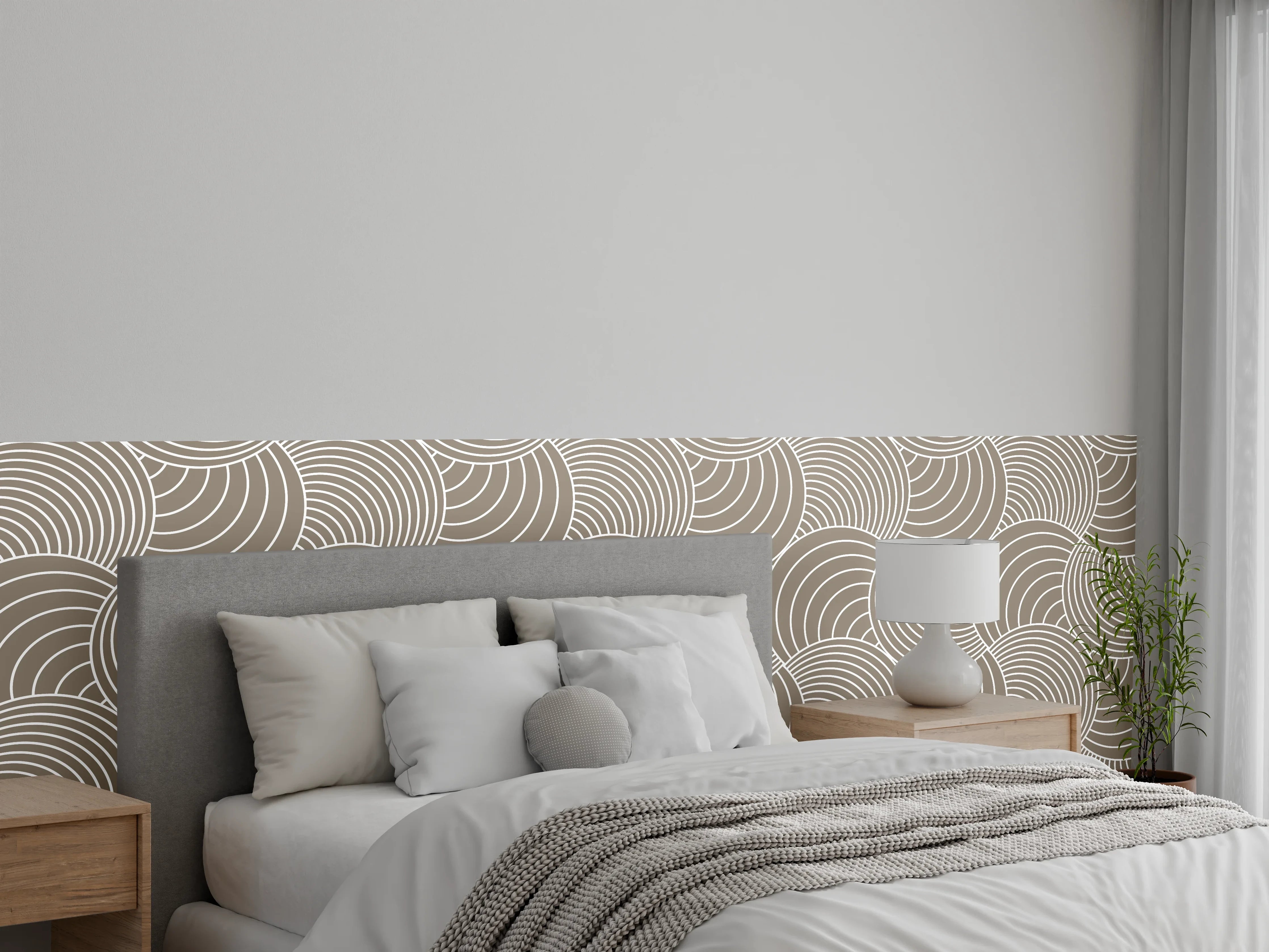 Wandverkleidung Schlafzimmer - Modernes Wellenmuster Beige Weiß