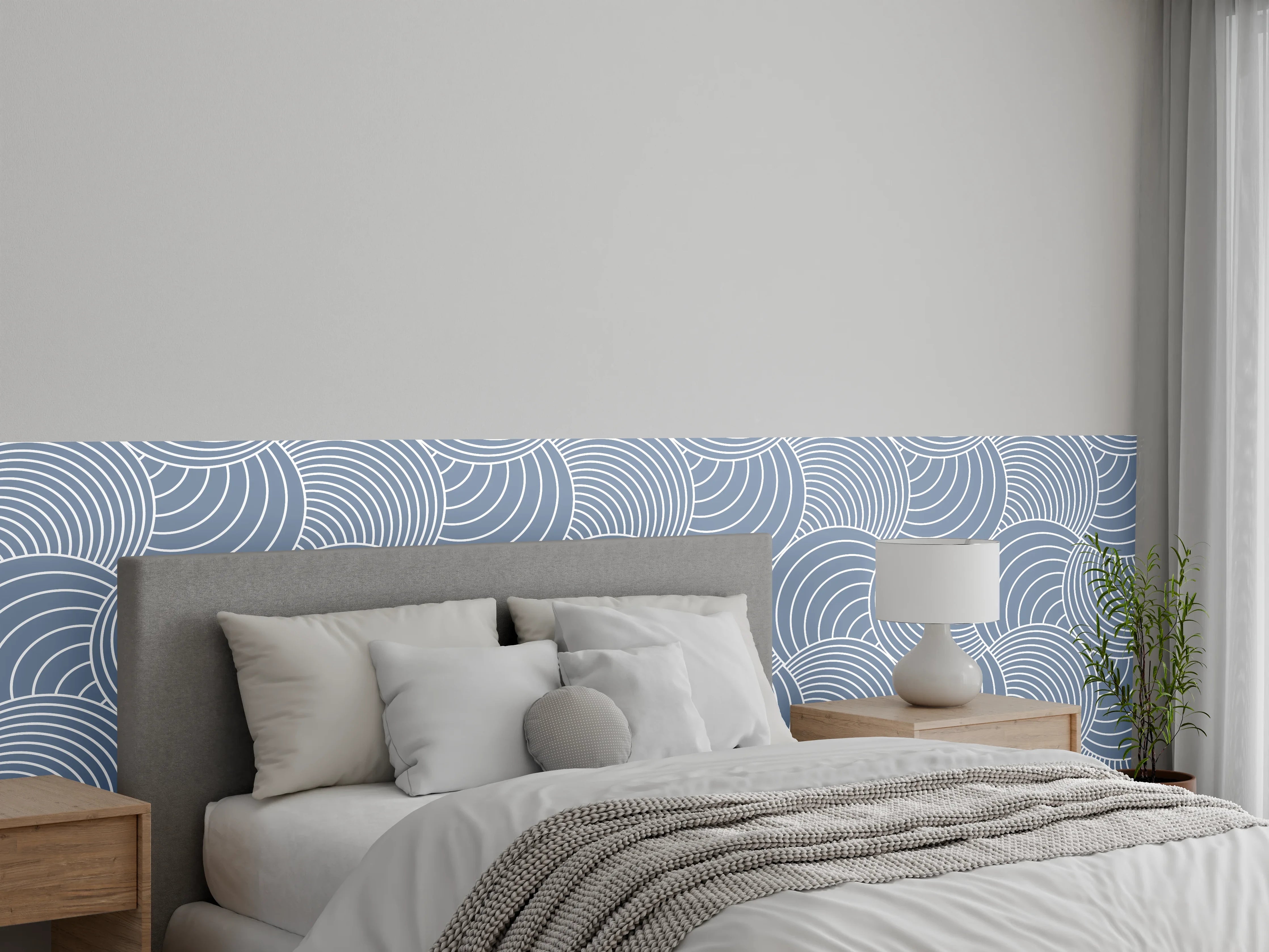 Wandverkleidung Schlafzimmer - Modernes Wellenmuster in Blau-Weiß