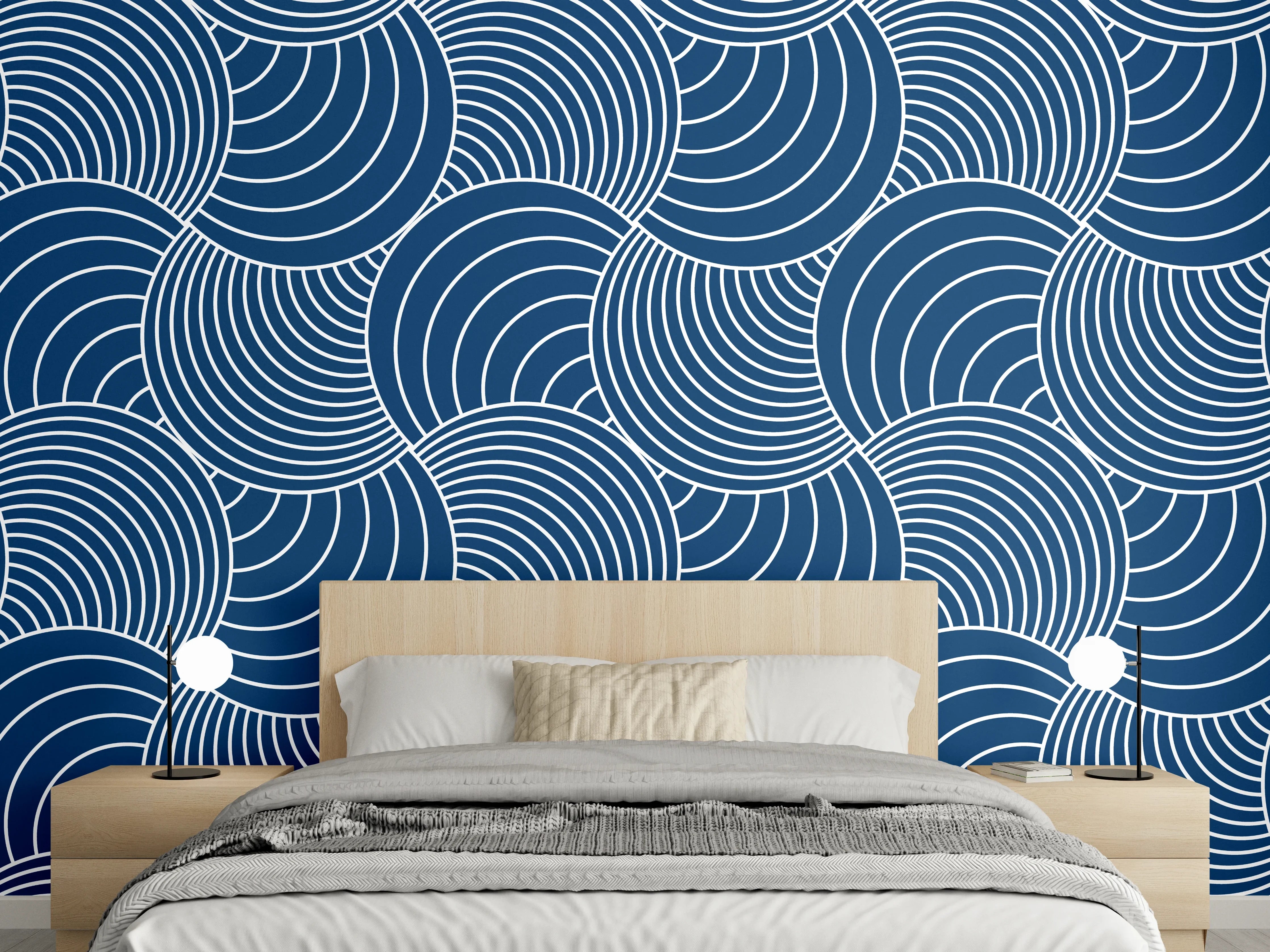 Wandverkleidung Schlafzimmer - Modernes Wellenmuster in Dunkelblau