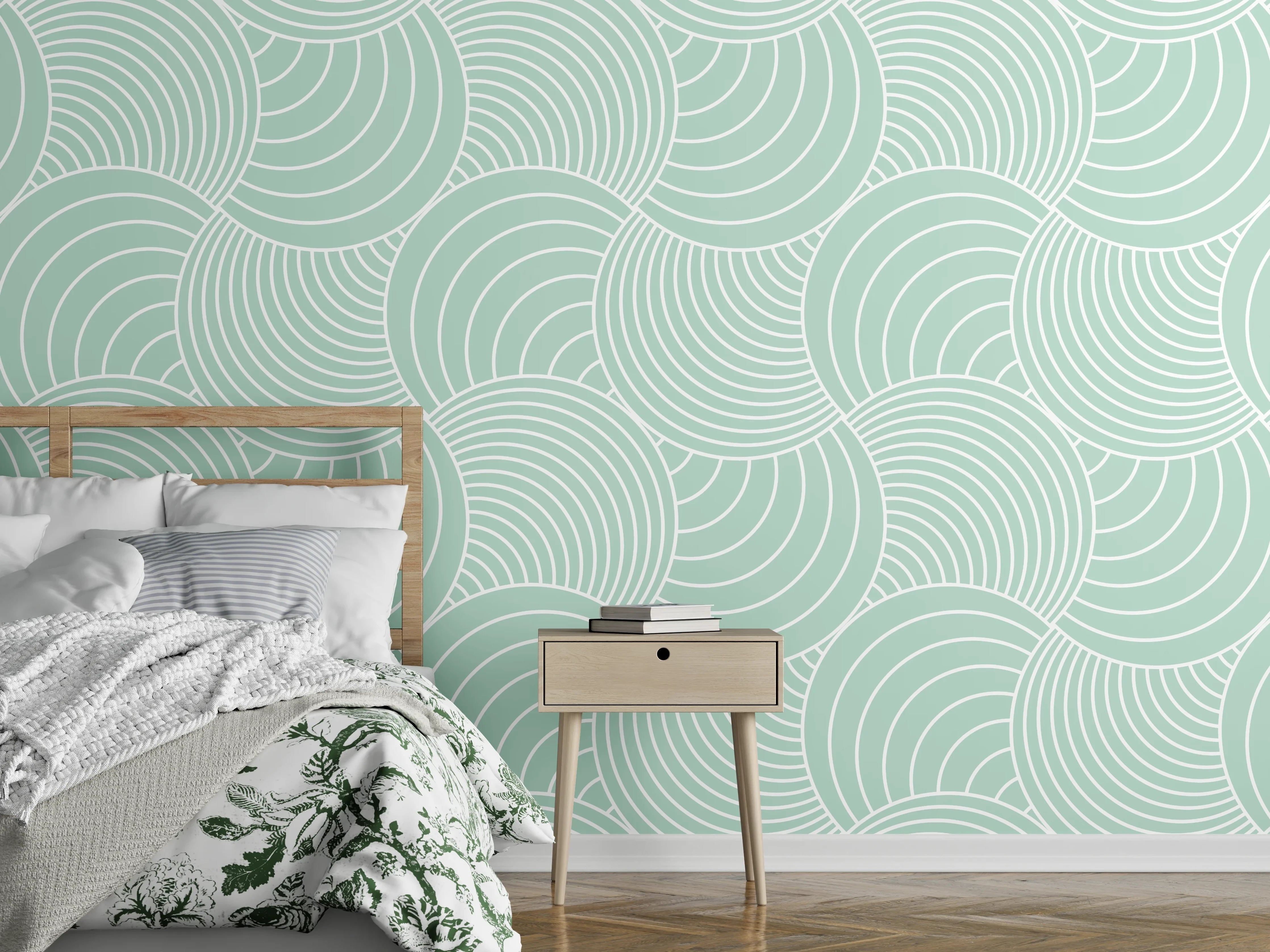 Wandverkleidung Schlafzimmer - Modernes Wellenmuster in Mintgrün