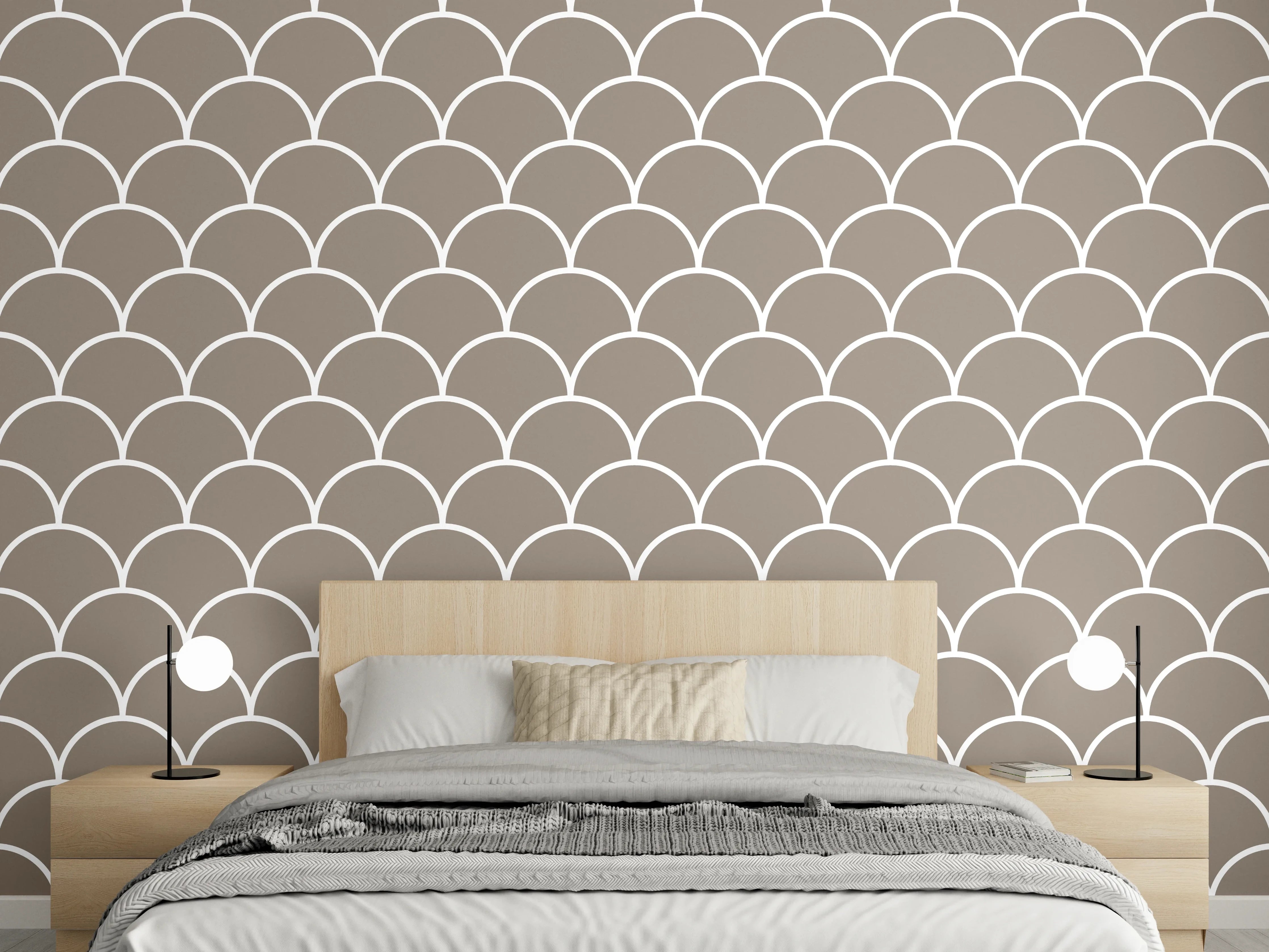 Wandverkleidung Schlafzimmer - Modernes Wellenmuster in Taupe-Optik
