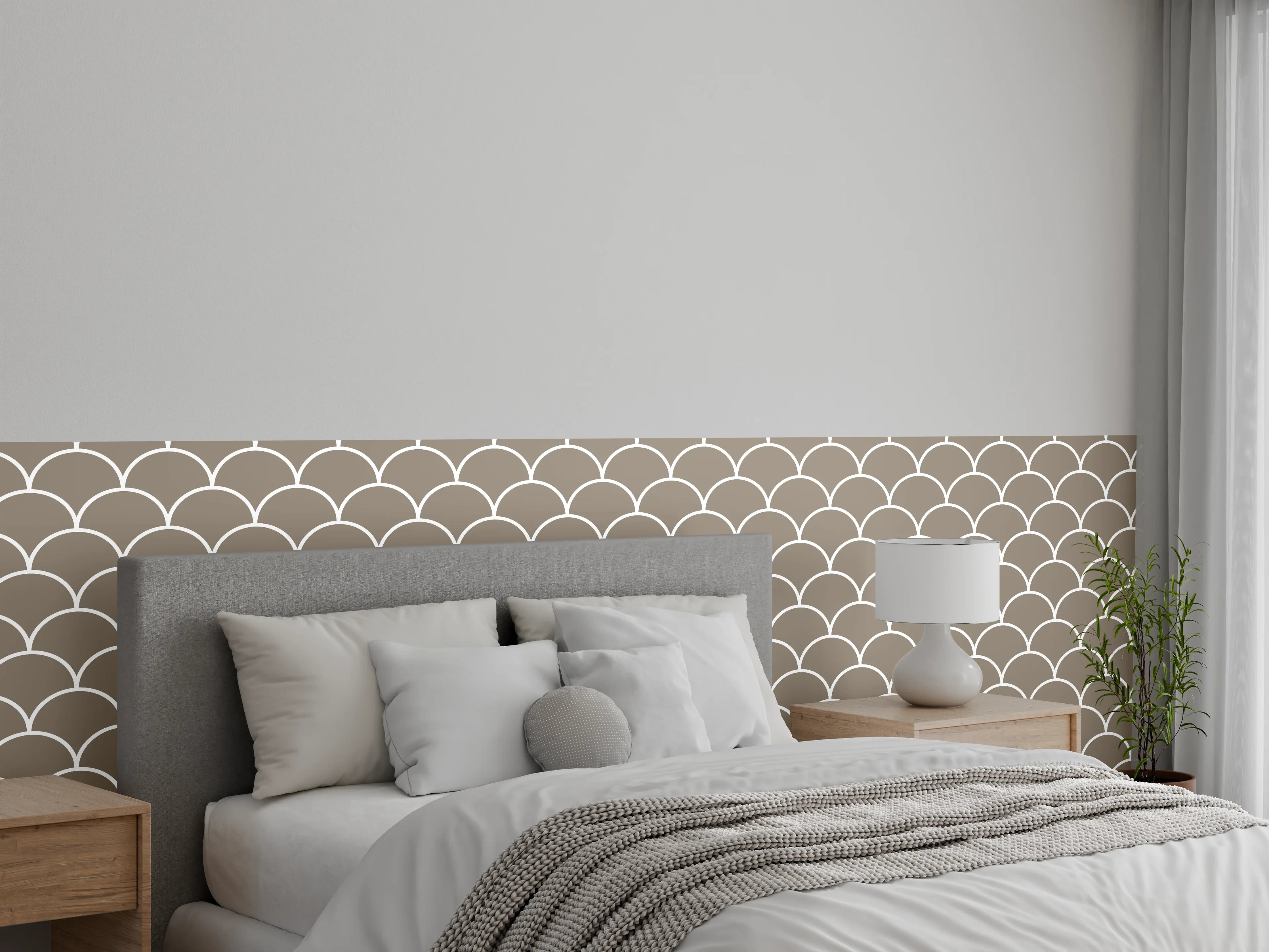 Wandverkleidung Schlafzimmer - Modernes Wellenmuster in Taupe-Optik
