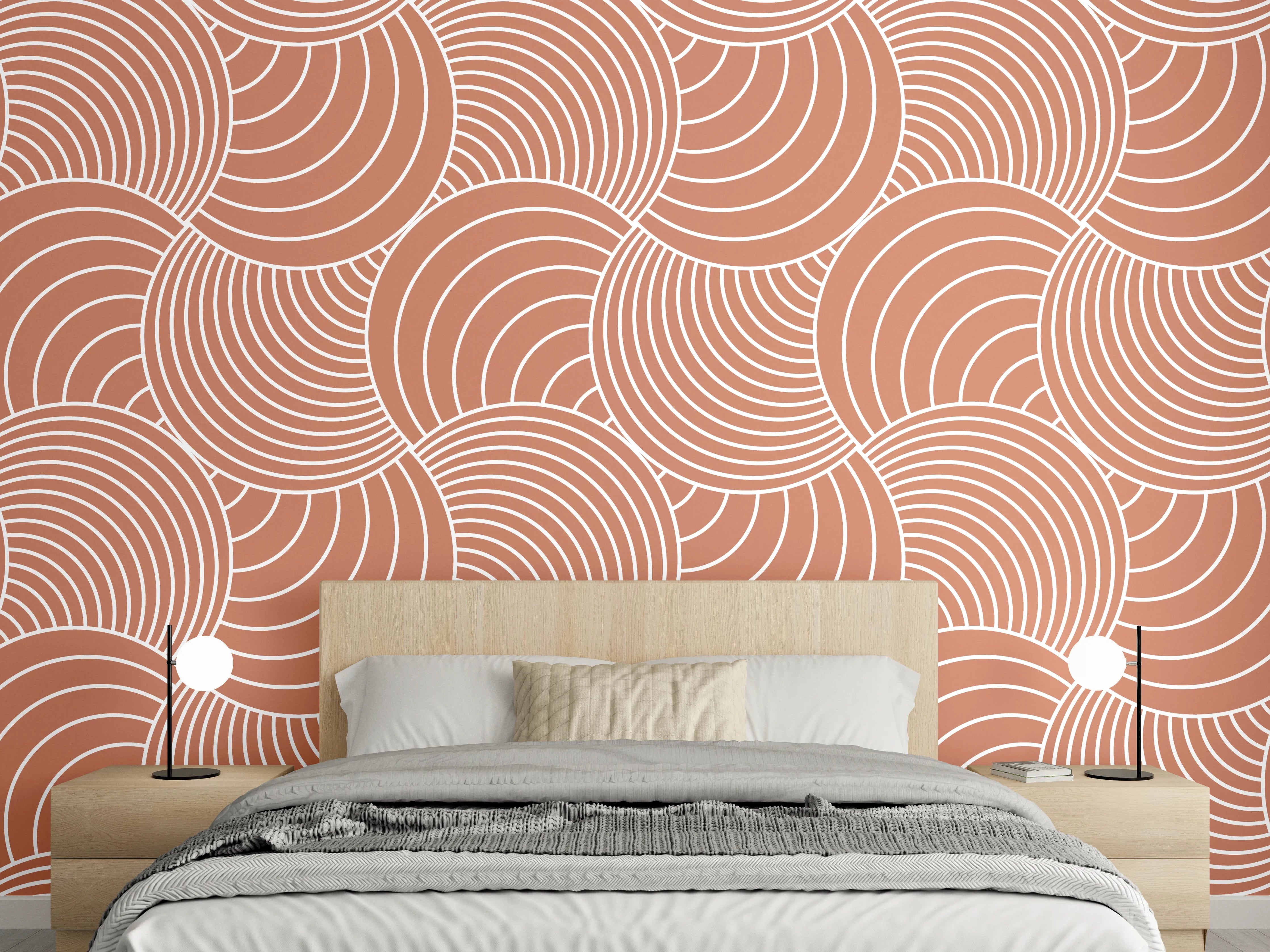 Wandverkleidung Schlafzimmer - Modernes Wellenmuster in Terrakotta-Tönen