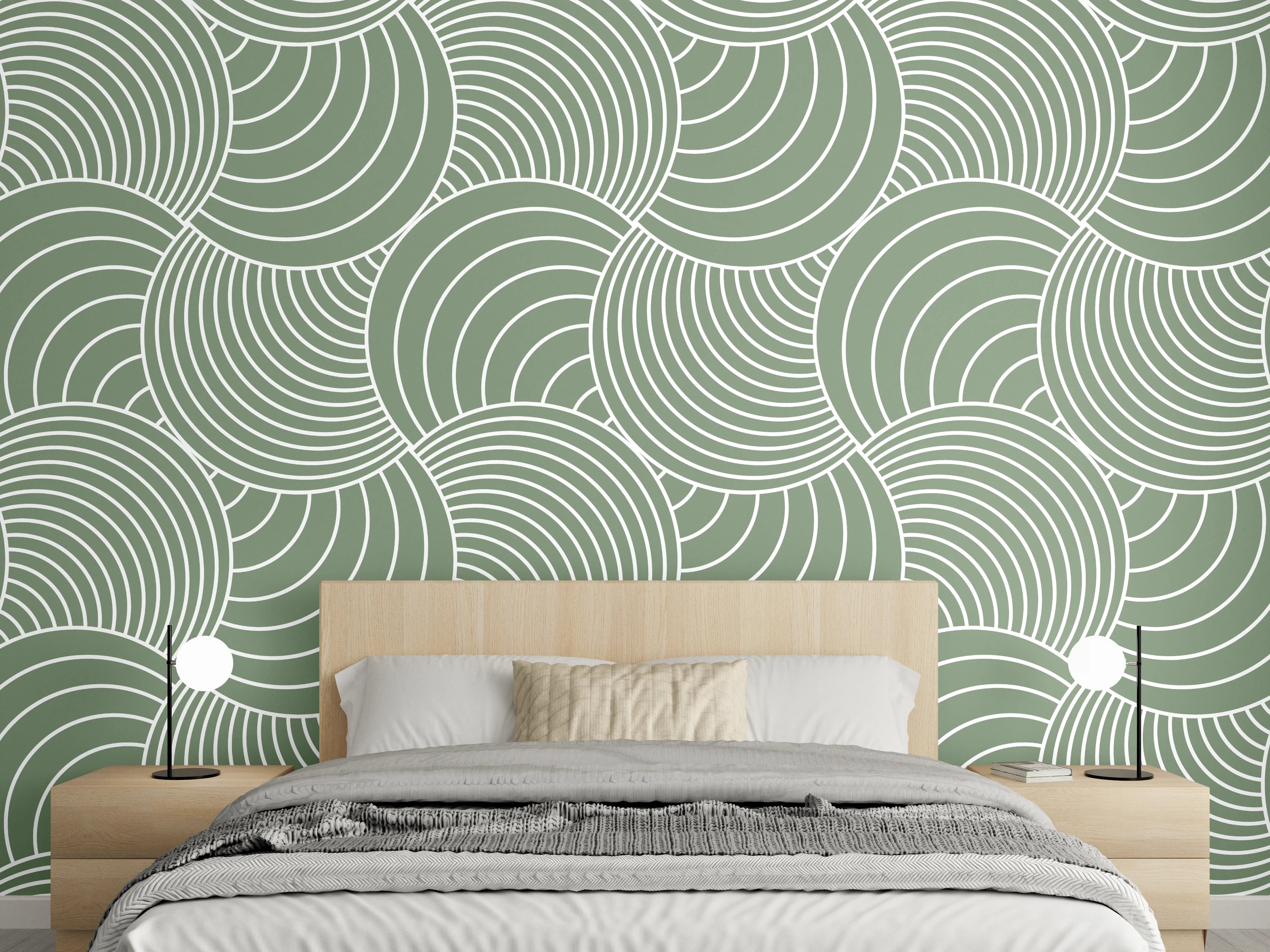 Wandverkleidung Schlafzimmer - Modernes Wellenmuster in sanftem Grün