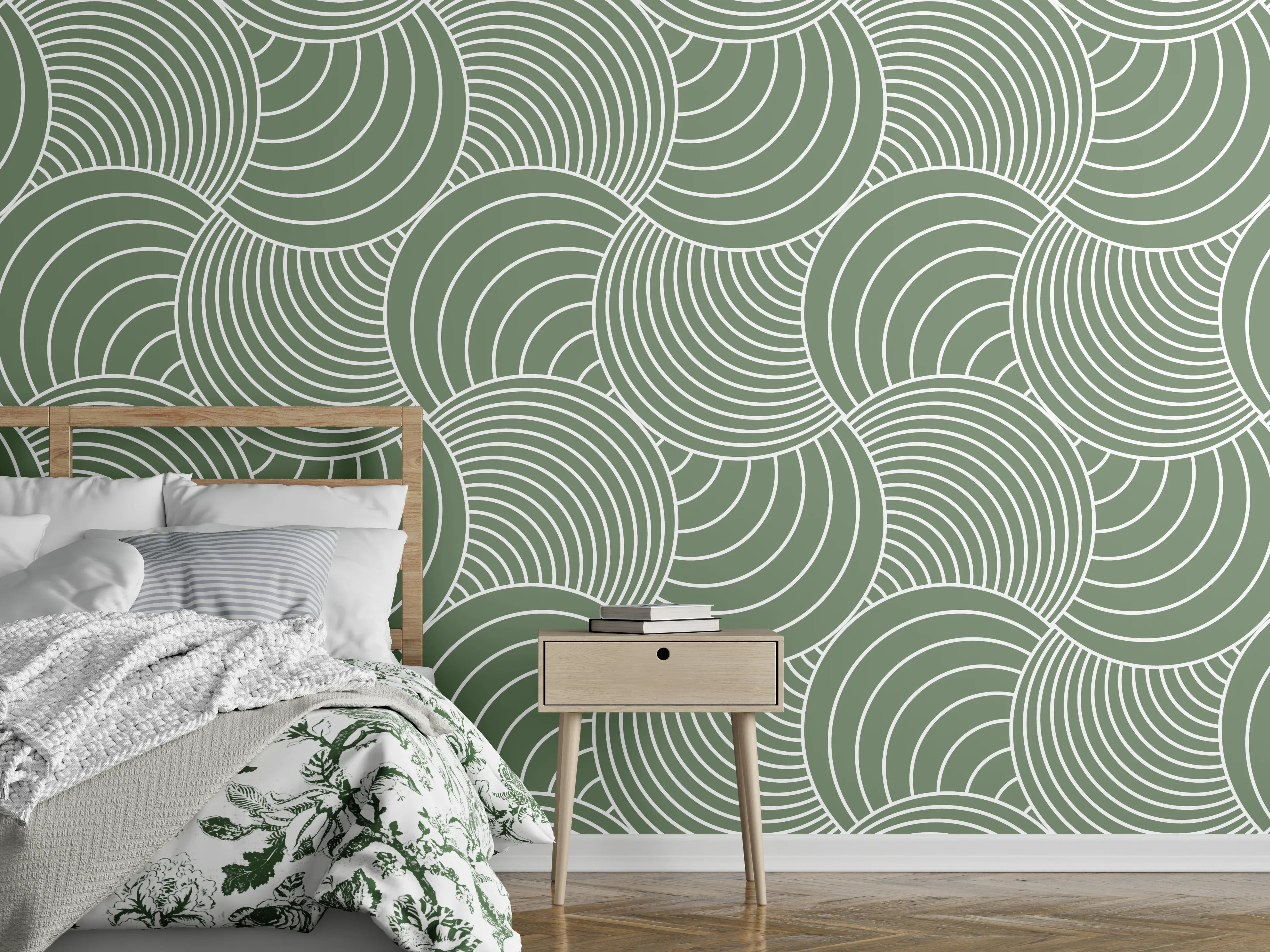Wandverkleidung Schlafzimmer - Modernes Wellenmuster in sanftem Grün