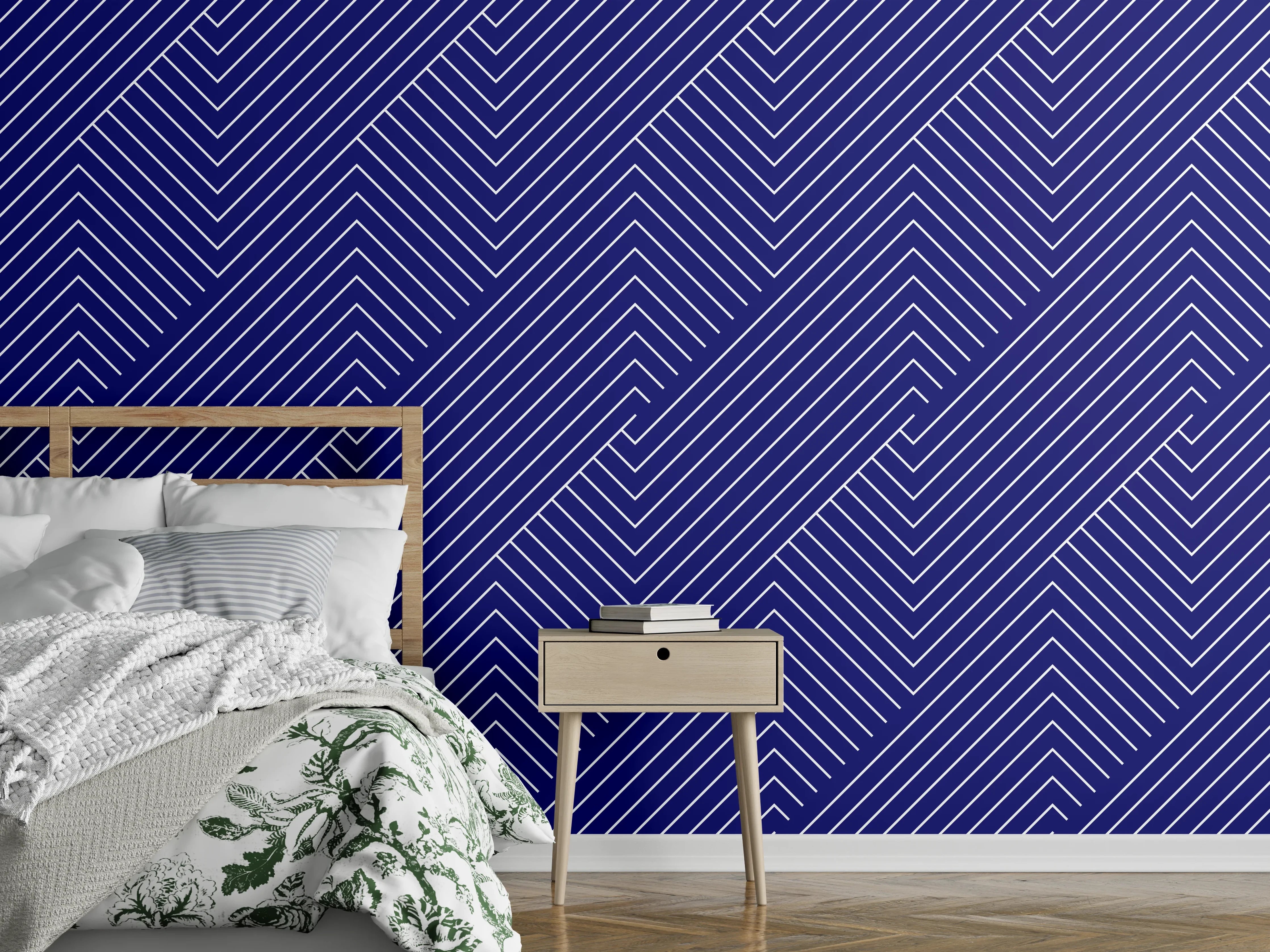 Wandverkleidung Schlafzimmer - Modernes Zickzack-Muster in Dunkelblau