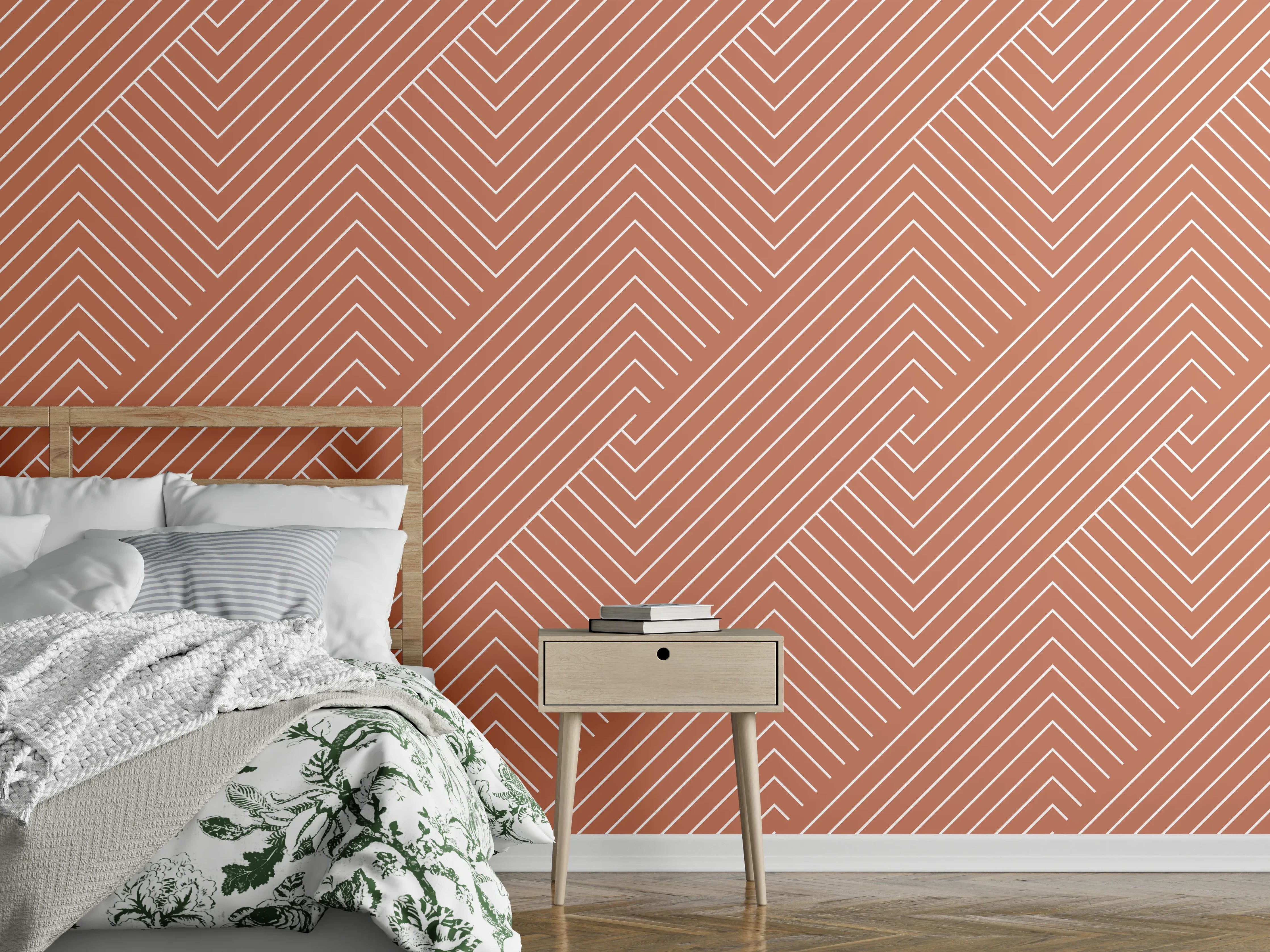 Wandverkleidung Schlafzimmer - Modernes Zickzack-Muster in Terrakotta