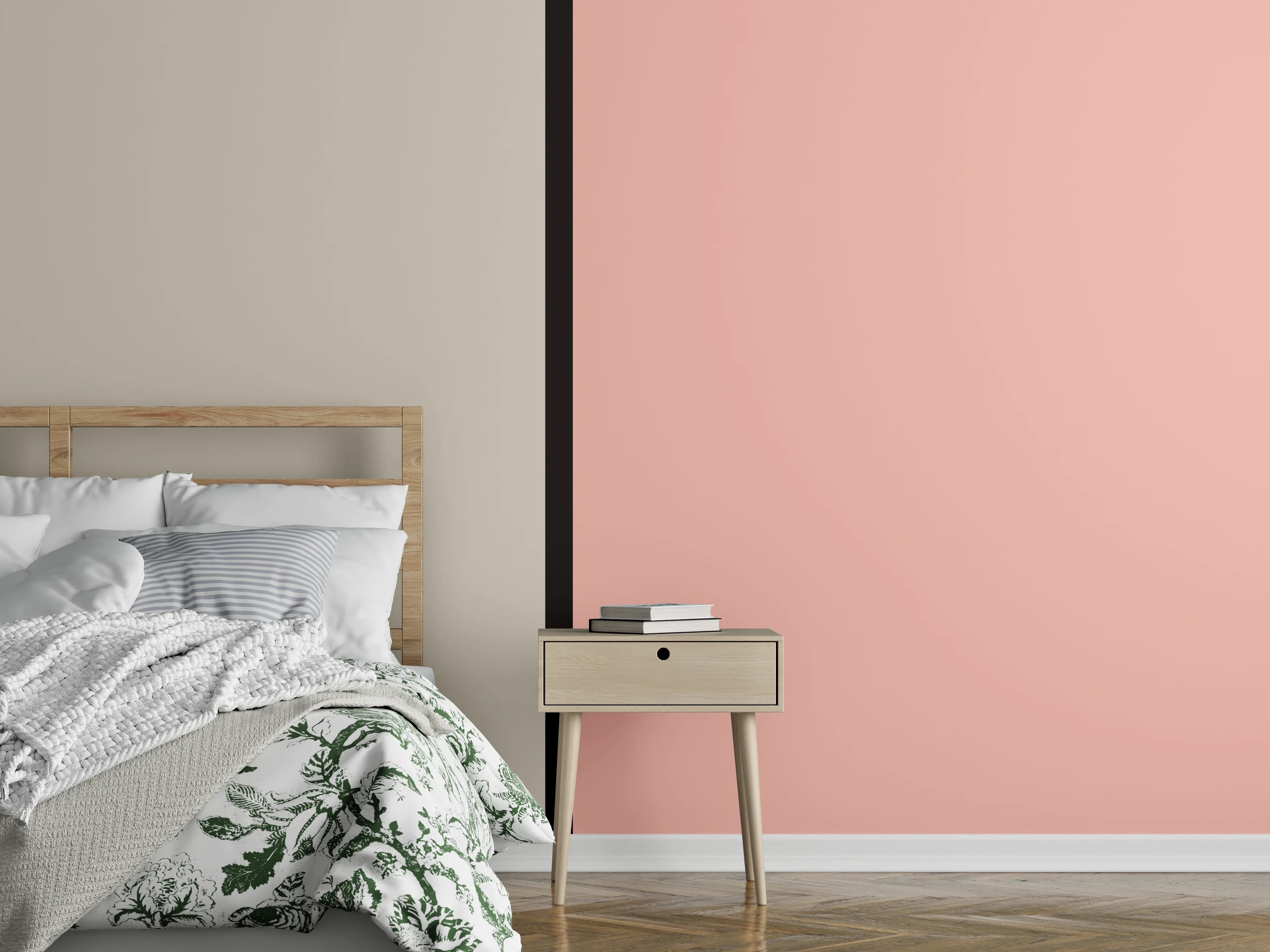 Wandverkleidung Schlafzimmer - Modernes Zweifarb-Design Beige Rosa