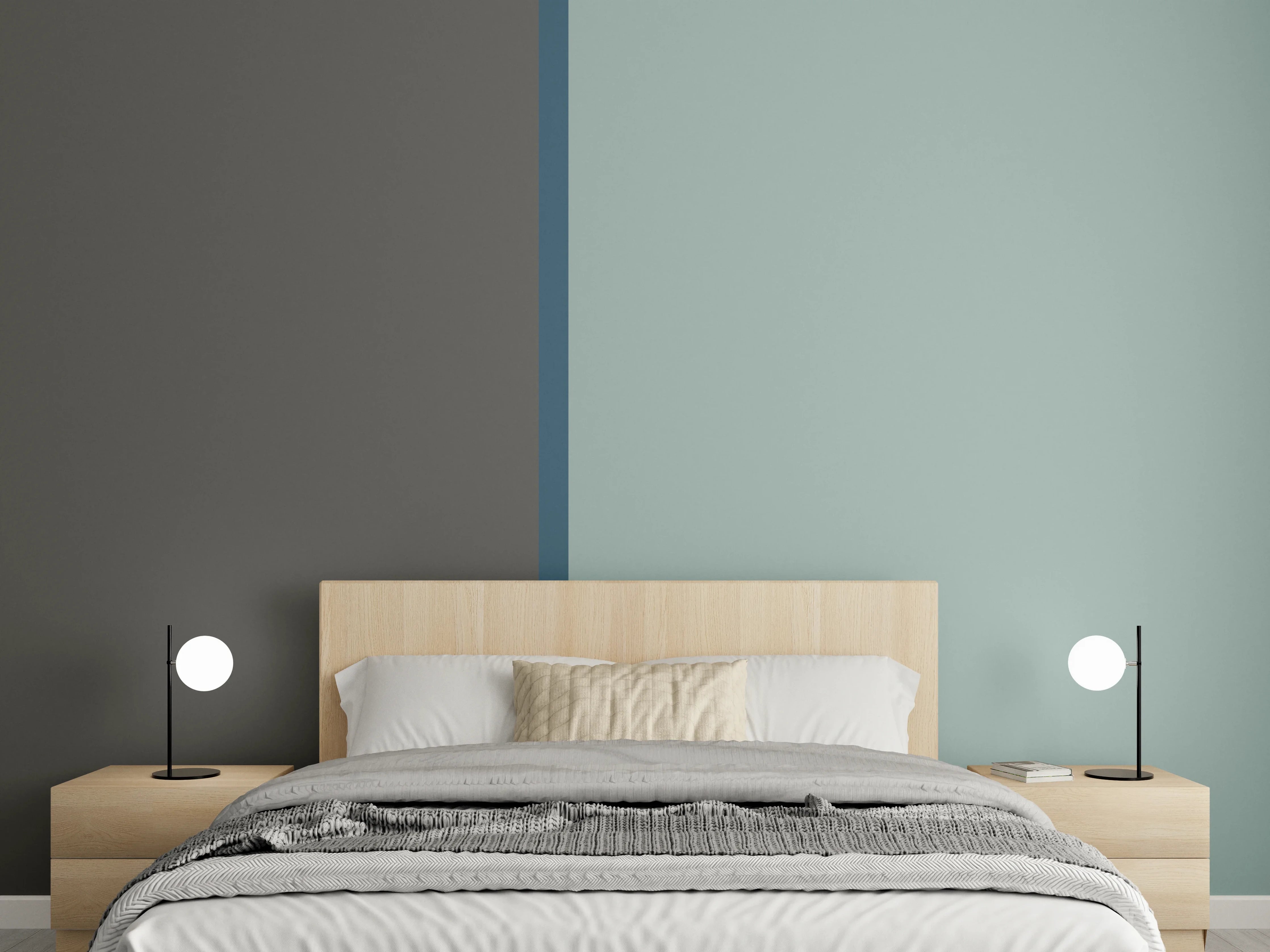 Wandverkleidung Schlafzimmer - Modernes Zweifarb-Design Grau und Hellblau