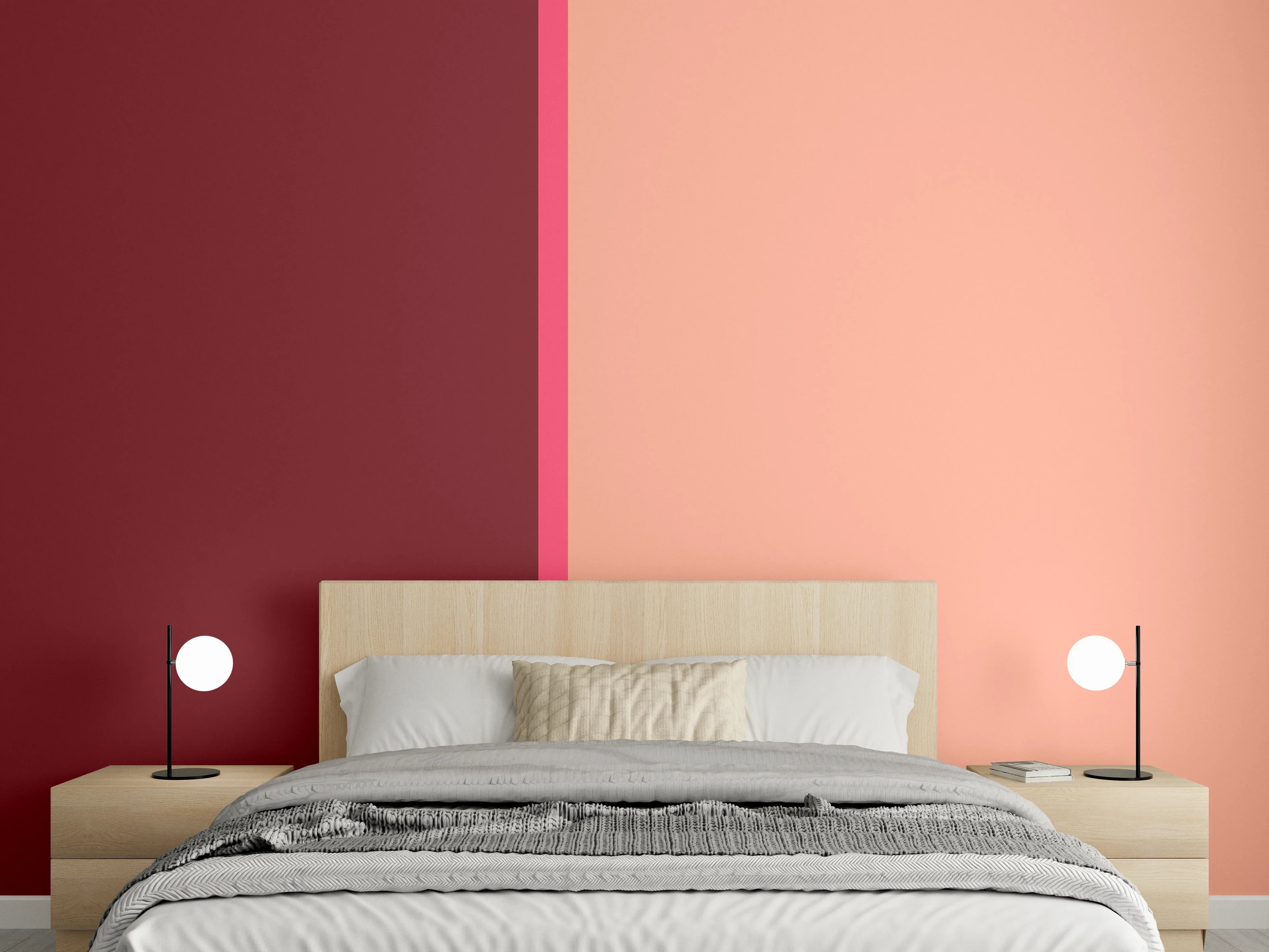 Wandverkleidung Schlafzimmer - Modernes Zweifarb-Design Rot & Beige